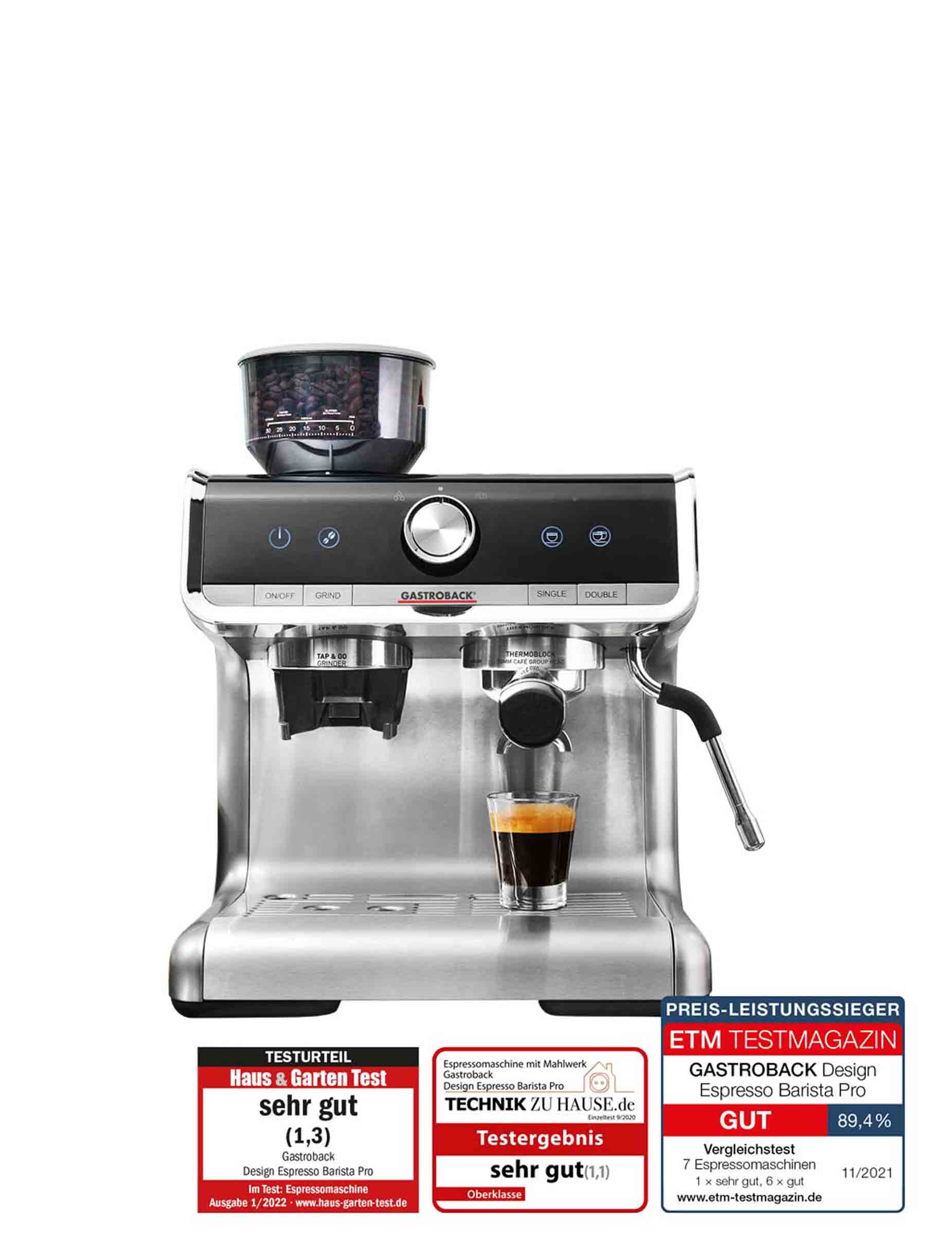 Gastroback Advanced Product 42616 Design Espresso Barista Pro, Edelstahl, schwarz.
