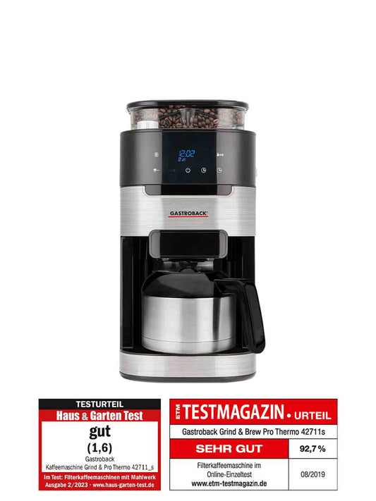 Gastroback Advanced Product 42711_S Kaffeemaschine Grind & Brew Pro Thermo, Edelstahl, schwarz.