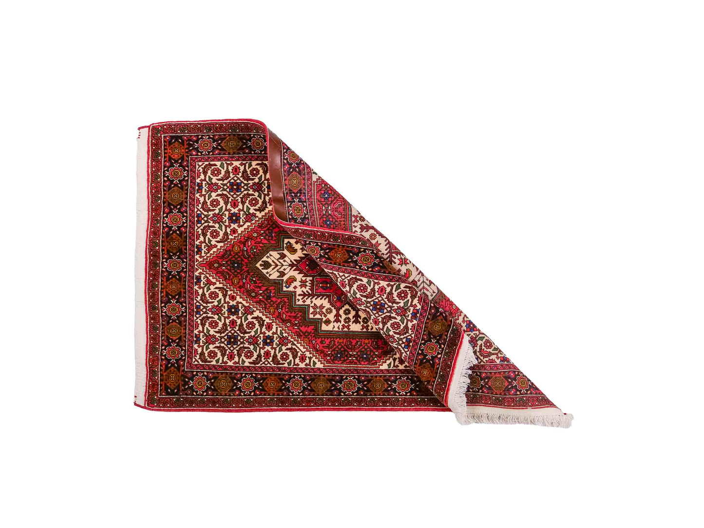 Handgeknüpfter Gholtogh Dorfteppich von Khademi aus Wolle, rot, creme. Feiner, kurdischer Nomadenteppich mit geometrischem Medaillon. Orientteppich, von Hand geknüpft in Iran. Größe: 145 cm x 100 cm. Teppichnummer: SB3-1156 | Jupiter Intl.