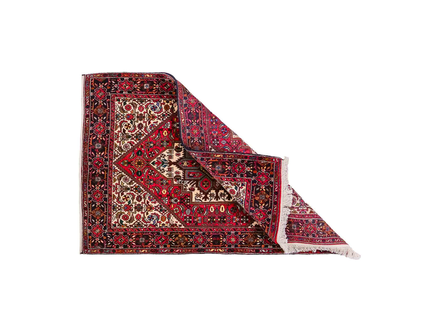 Handgeknüpfter Gholtogh Dorfteppich von Khademi aus Wolle, rot. Feiner, kurdischer Nomadenteppich mit geometrischem Medaillon. Orientteppich, von Hand geknüpft in Iran. Größe: 149 cm x 102 cm. Teppichnummer: SB3-1145 | Jupiter Intl.