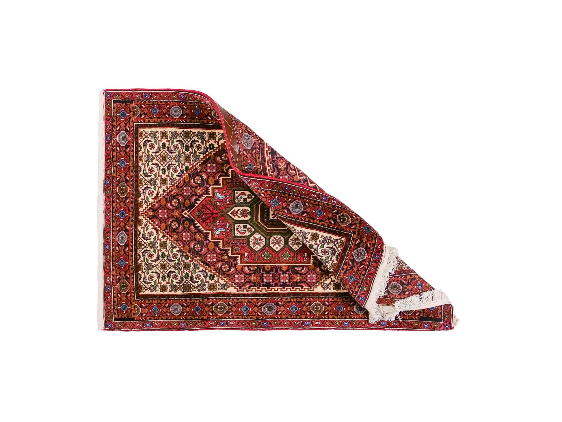 Handgeknüpfter Gholtogh Dorfteppich von Khademi aus Wolle, rot. Feiner, kurdischer Nomadenteppich mit geometrischem Medaillon. Orientteppich, von Hand geknüpft in Iran. Größe: 150 cm x 100 cm. Teppichnummer: SB3-1152 | Jupiter Intl.