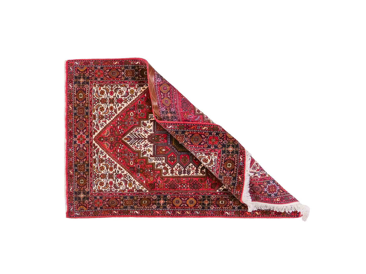 Handgeknüpfter Gholtogh Dorfteppich von Khademi aus Wolle, rot. Feiner, kurdischer Nomadenteppich mit geometrischem Medaillon. Orientteppich, von Hand geknüpft in Iran. Größe: 155 cm x 105 cm. Teppichnummer: SB3-1159 | Jupiter Intl.