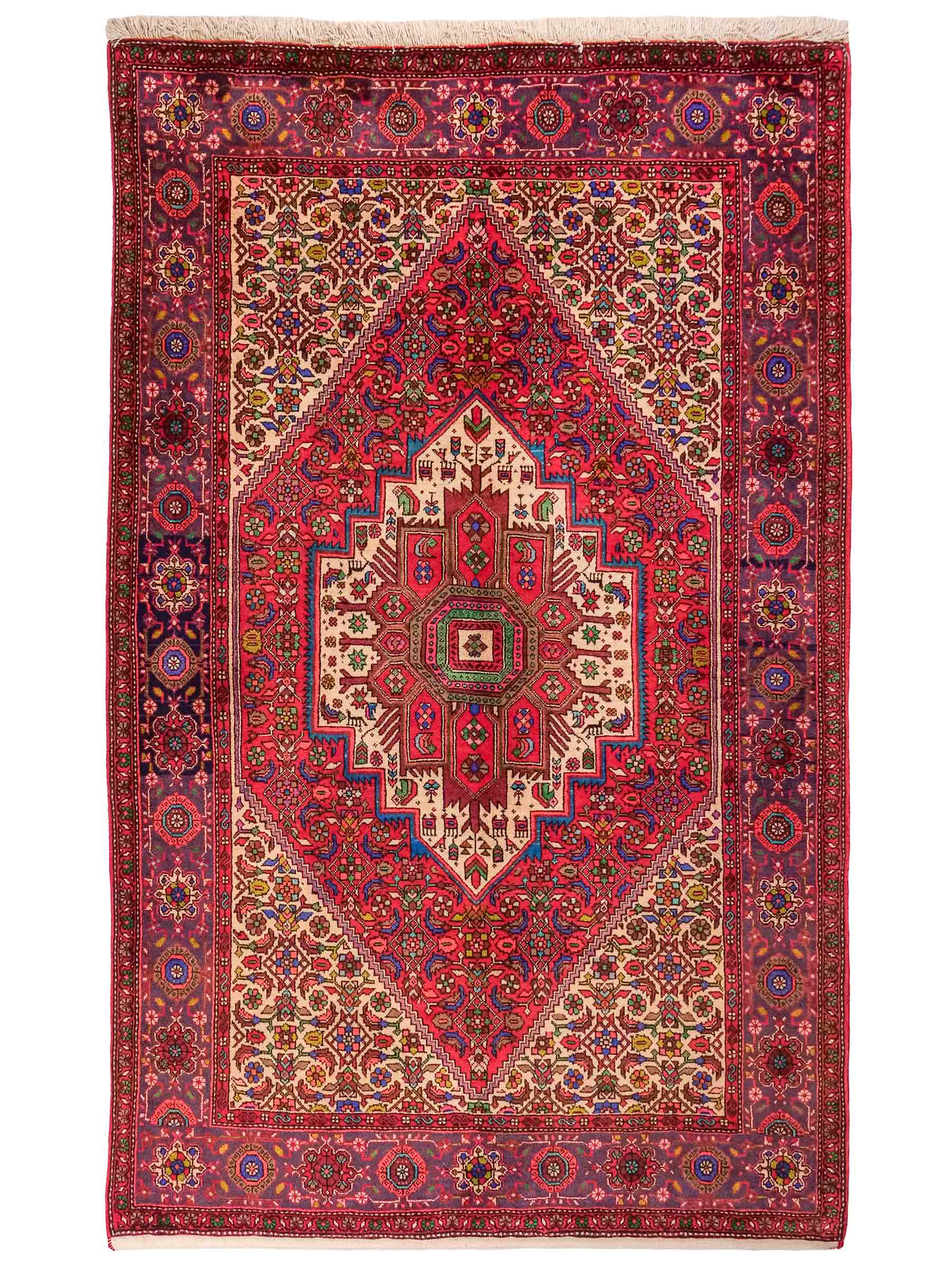 Handgeknüpfter Gholtogh Dorfteppich von Khademi aus Wolle, rot. Feiner, kurdischer Nomadenteppich mit geometrischem Medaillon. Orientteppich, von Hand geknüpft in Iran. Größe: 201 cm x 127 cm. Teppichnummer: SB3-1132 | Jupiter Intl.
