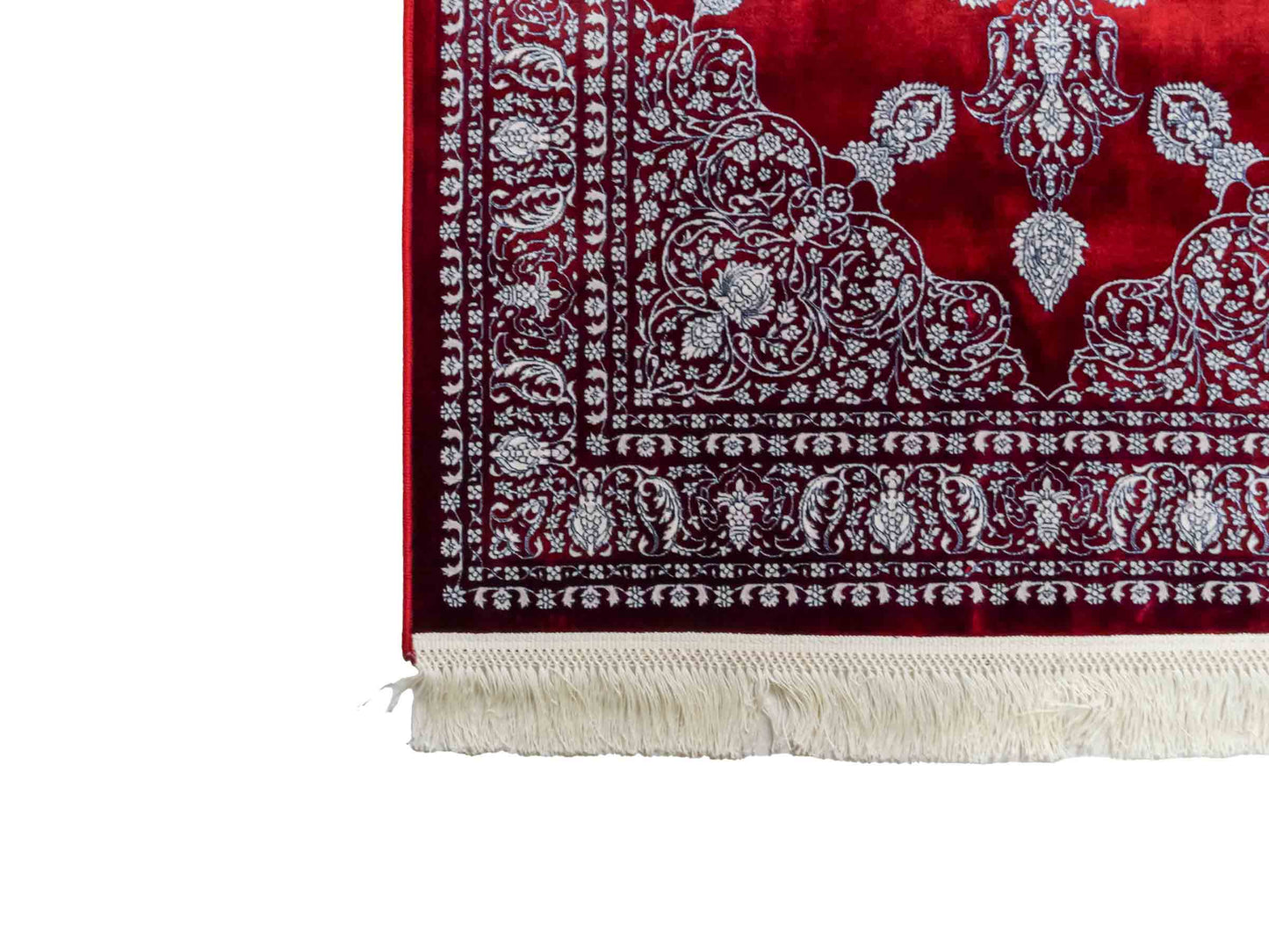 Ghom Maschinenteppich "Anahita" 120 x 80 cm aus pflanzlicher Seide (Viskose) mit Spiegel-Medaillon, Rot. Teppichnummer: V3RD096M. Persian Luxury Collection by Khademi. Made in Iran / Persia – Vertrieb durch JUPITER Intl