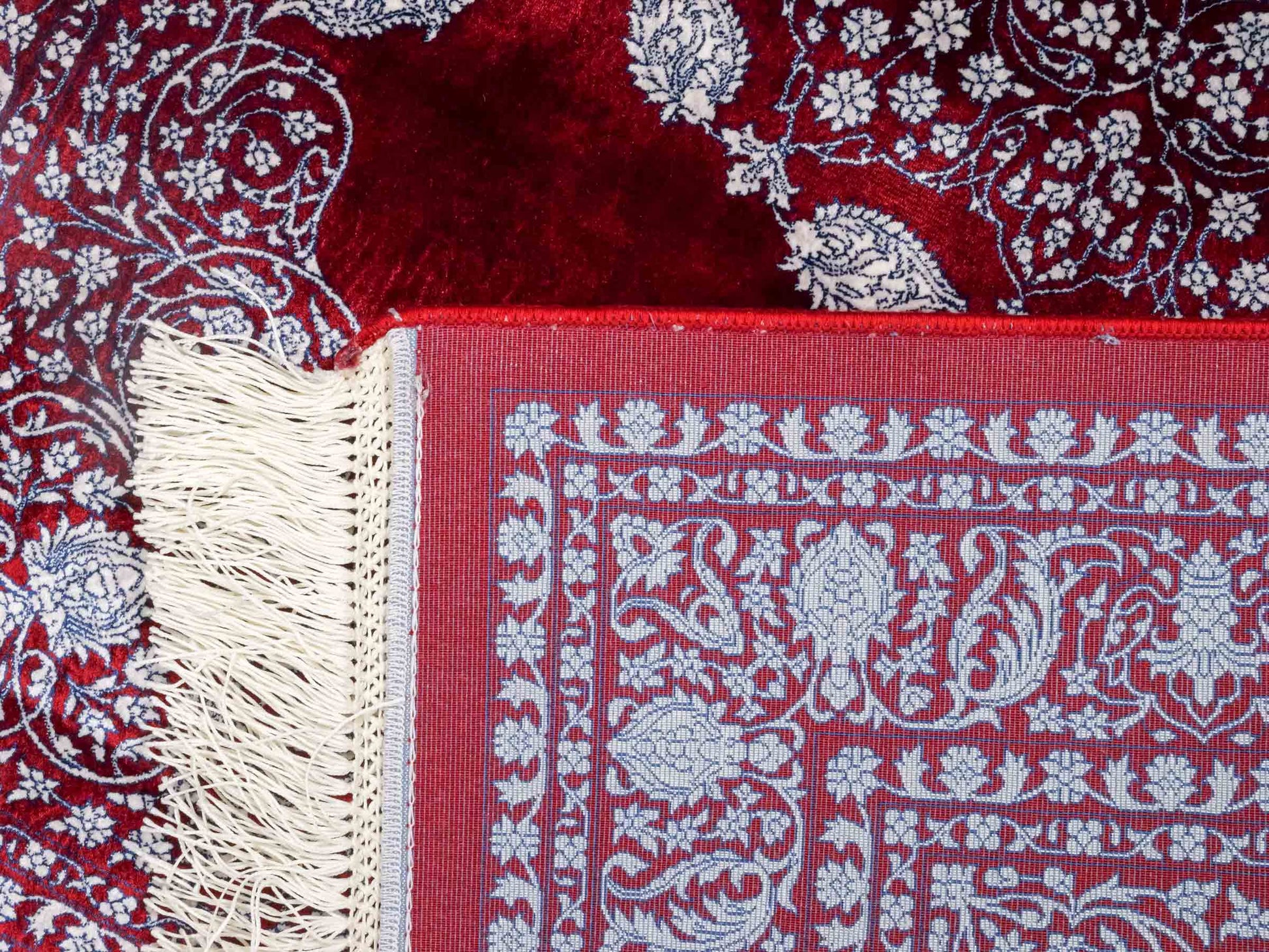 Ghom Maschinenteppich "Anahita" 120 x 80 cm aus pflanzlicher Seide (Viskose) mit Spiegel-Medaillon, Rot. Teppichnummer: V3RD096M. Persian Luxury Collection by Khademi. Made in Iran / Persia – Vertrieb durch JUPITER Intl
