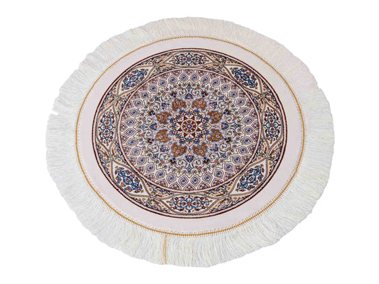 Runder Ghom Maschinenteppich "Ardashir" 60 x 60 cm, mit Medaillon, aus pflanzlicher Seide (Viskose), Cremeweiß. Teppichnummer: V5CR036H. Persian Luxury Collection by Khademi. Made in Iran / Persia – Vertrieb durch JUPITER Intl.