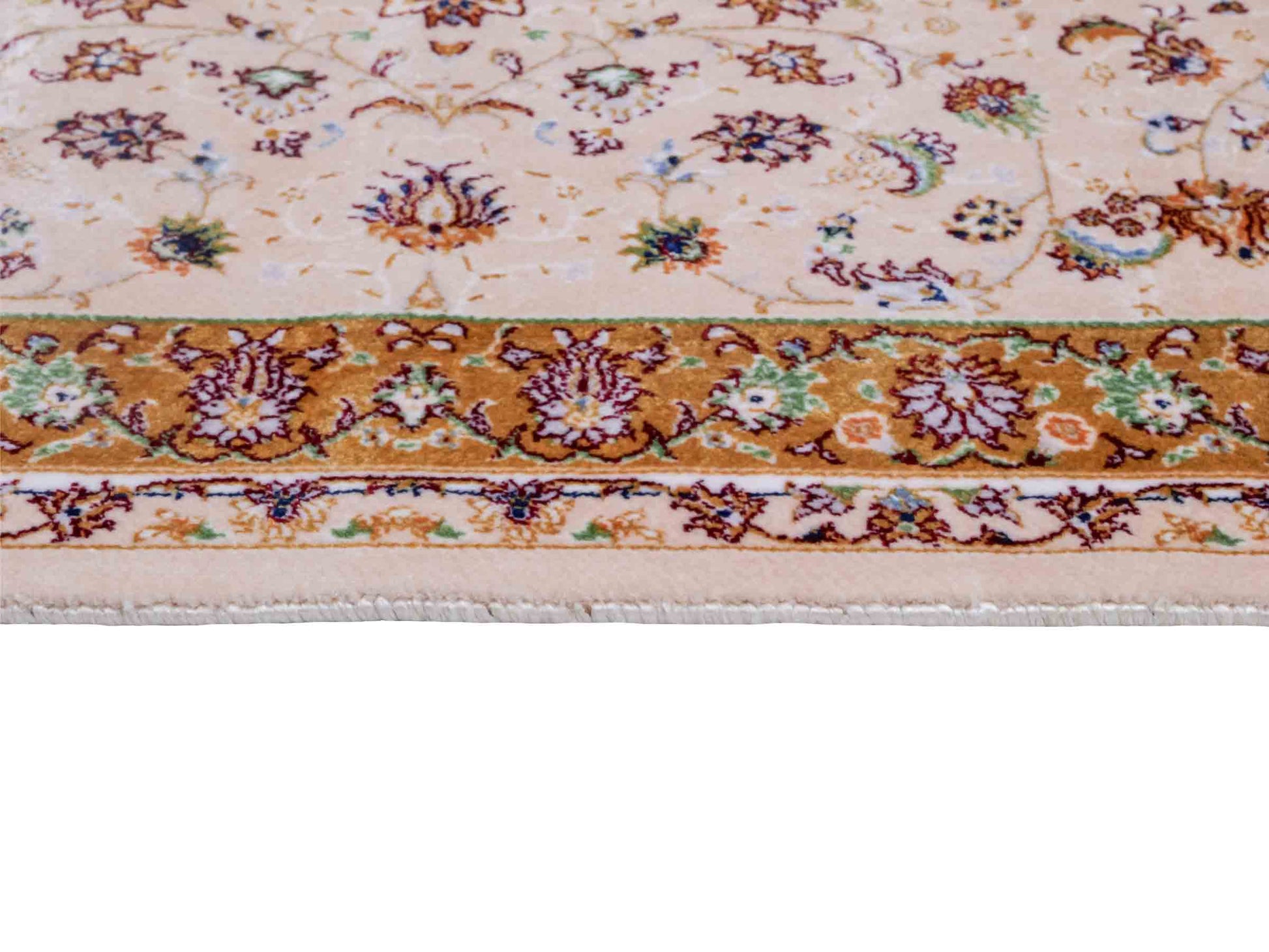 Ghom Maschinenteppich "Arshiyan" 55 x 37 cm aus pflanzlicher Seide (Viskose) mit Allover-Design, Beige. Teppichnummer: V11BG020H. Persian Luxury Collection by Khademi. Made in Iran / Persia – Vertrieb durch JUPITER Intl.