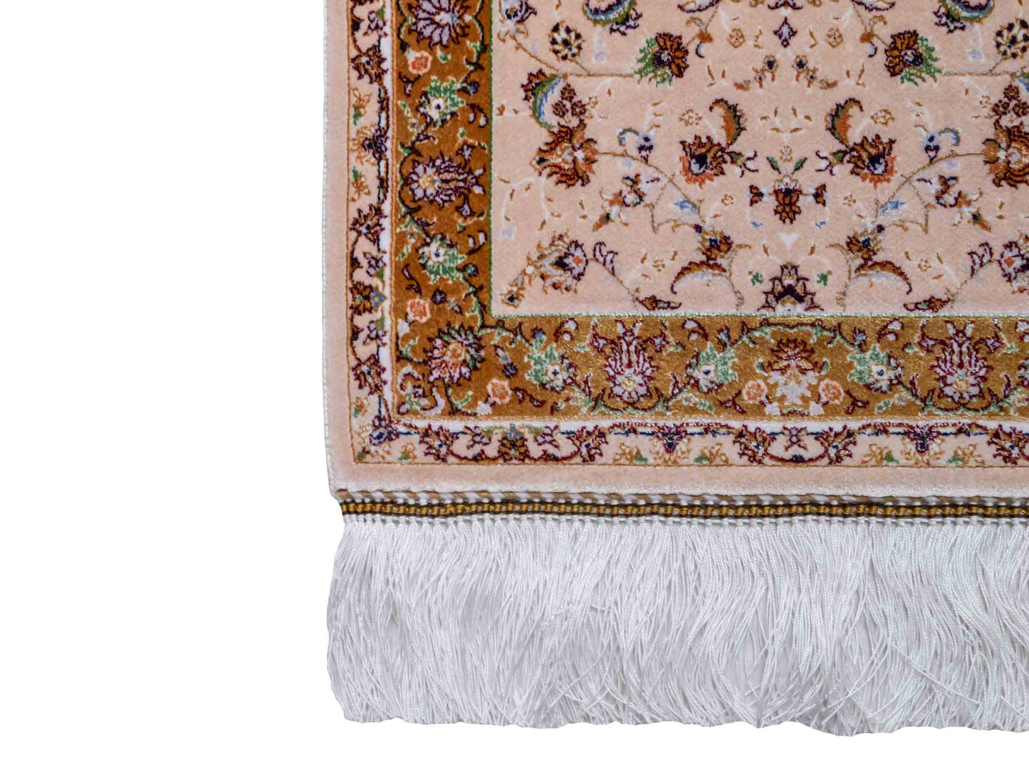 Ghom Maschinenteppich "Arshiyan" 55 x 37 cm aus pflanzlicher Seide (Viskose) mit Allover-Design, Beige. Teppichnummer: V11BG020H. Persian Luxury Collection by Khademi. Made in Iran / Persia – Vertrieb durch JUPITER Intl.