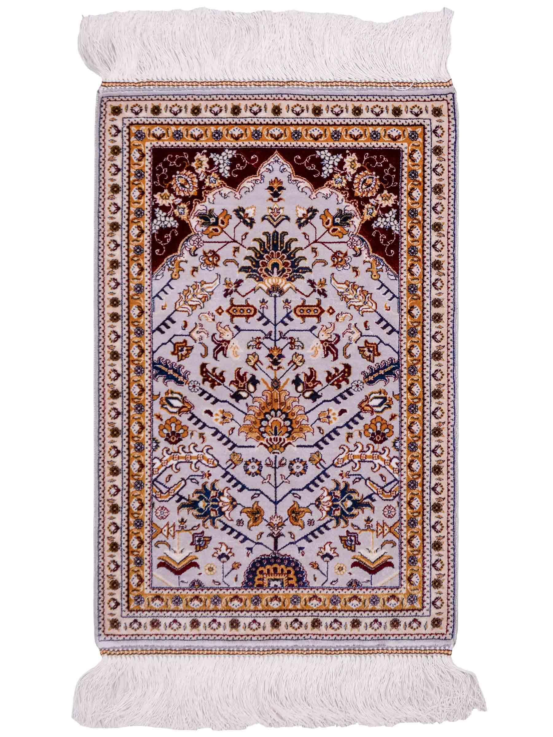 Ghom Maschinenteppich "Azar" 55 x 37 cm aus pflanzlicher Seide (Viskose) mit Allover-Design, Silber-Grau. Teppichnummer: V12SV020H. Persian Luxury Collection by Khademi. Made in Iran / Persia – Vertrieb durch JUPITER Intl.