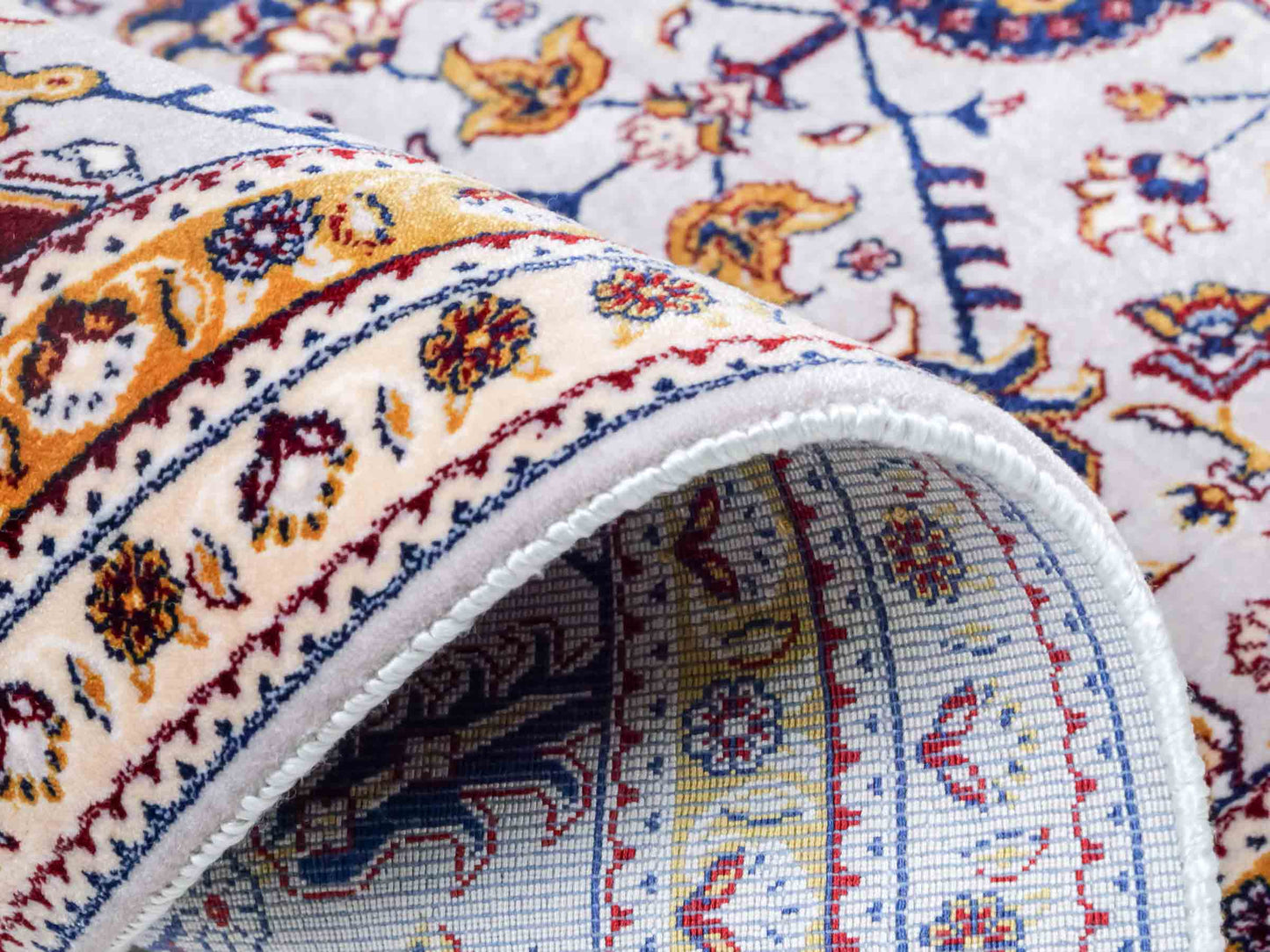 Ghom Maschinenteppich "Azar" 55 x 37 cm aus pflanzlicher Seide (Viskose) mit Allover-Design, Silber-Grau. Teppichnummer: V12SV020H. Persian Luxury Collection by Khademi. Made in Iran / Persia – Vertrieb durch JUPITER Intl.