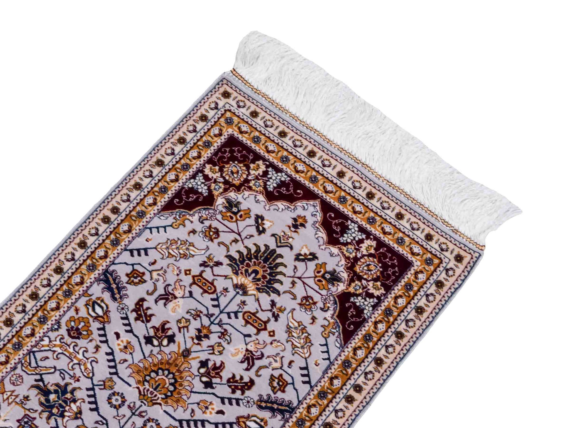 Ghom Maschinenteppich "Azar" 55 x 37 cm aus pflanzlicher Seide (Viskose) mit Allover-Design, Silber-Grau. Teppichnummer: V12SV020H. Persian Luxury Collection by Khademi. Made in Iran / Persia – Vertrieb durch JUPITER Intl.