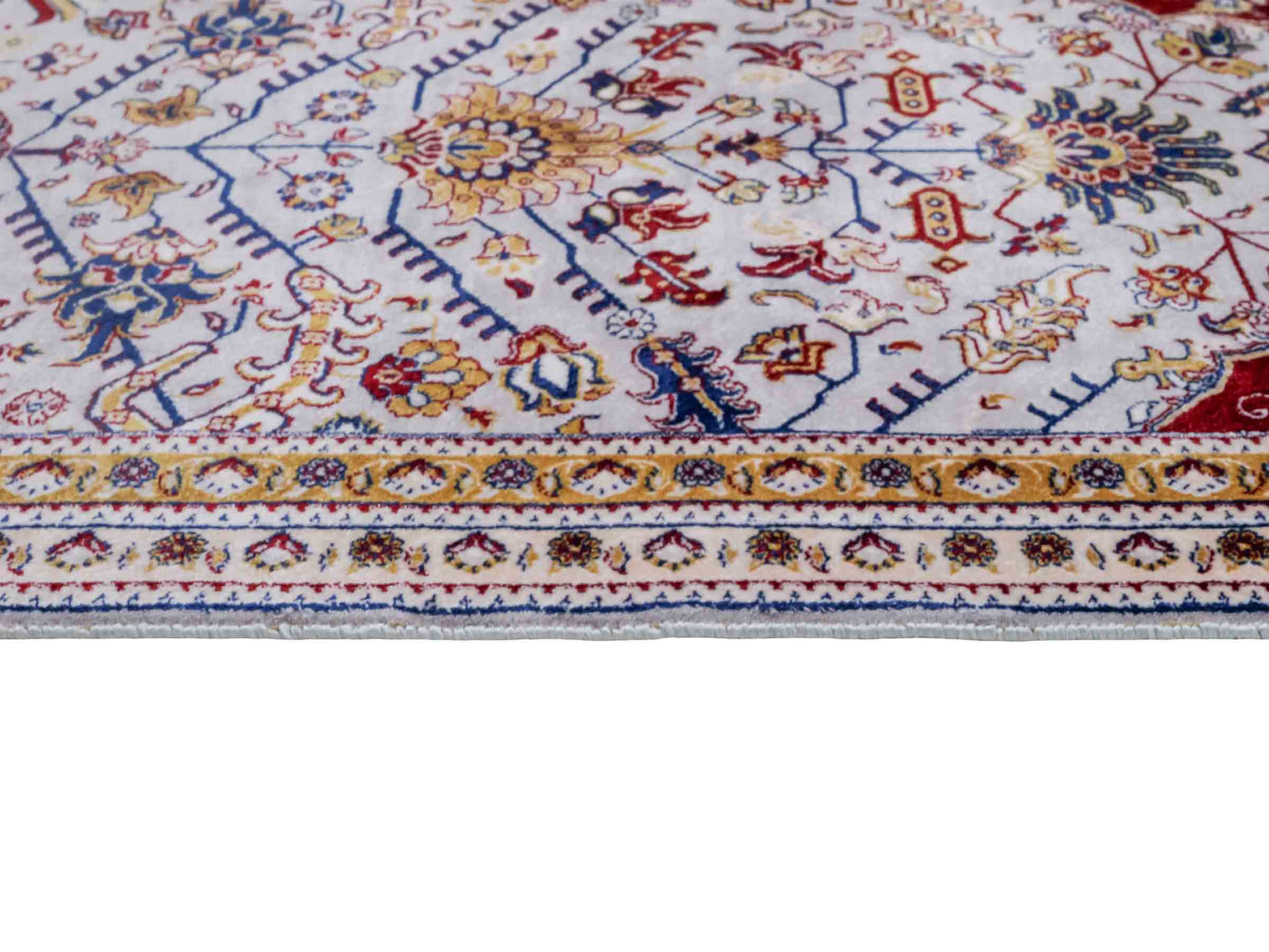 Ghom Maschinenteppich "Azar" 55 x 37 cm aus pflanzlicher Seide (Viskose) mit Allover-Design, Silber-Grau. Teppichnummer: V12SV020H. Persian Luxury Collection by Khademi. Made in Iran / Persia – Vertrieb durch JUPITER Intl.