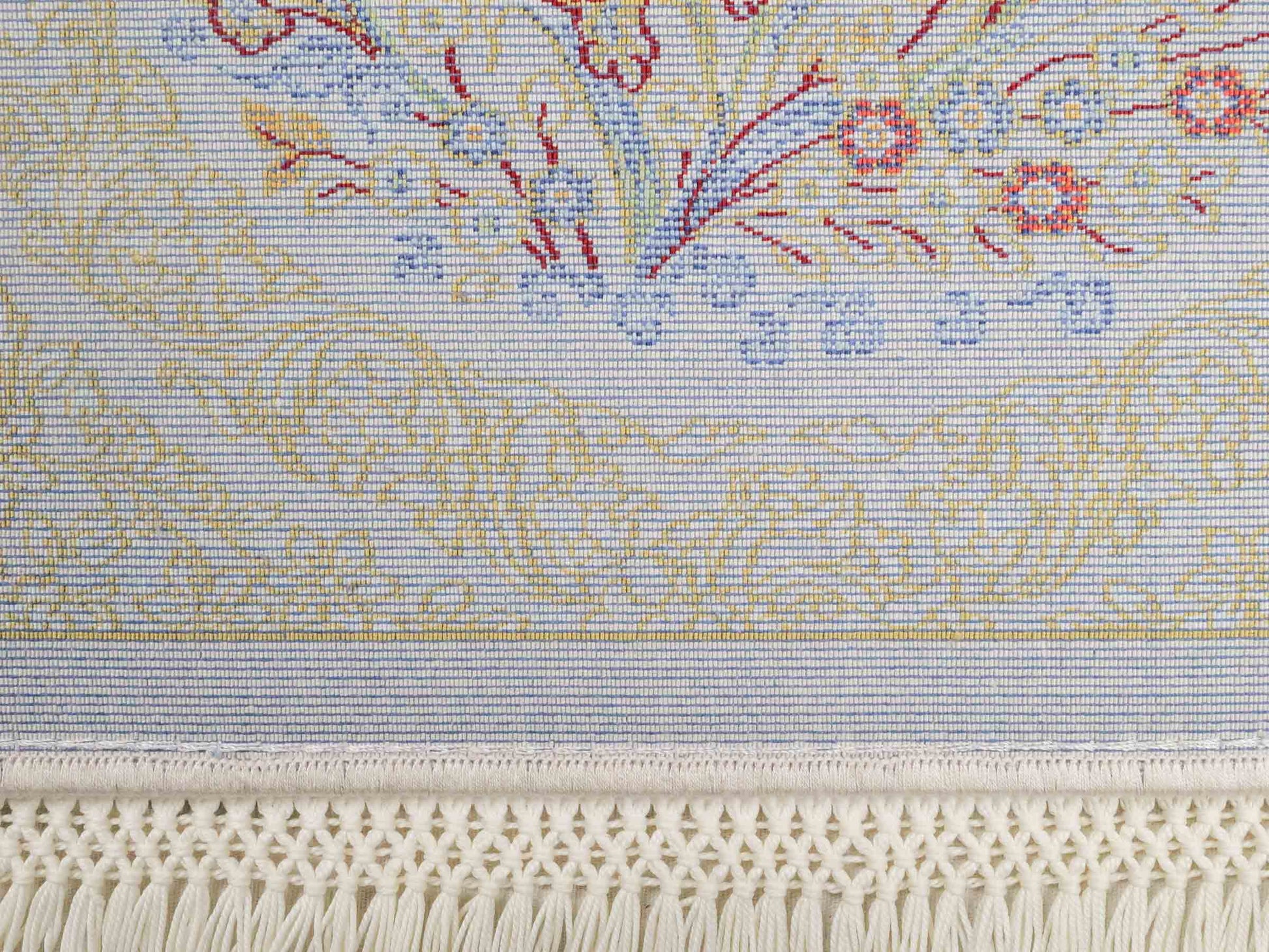 Ghom Maschinenteppich "Bahram" 35 x 35 cm aus pflanzlicher Seide (Viskose) mit floralem Bildmotiv, Beige. Teppichnummer: V14BG012M. Persian Luxury Collection by Khademi. Made in Iran / Persia – Vertrieb durch JUPITER Intl.