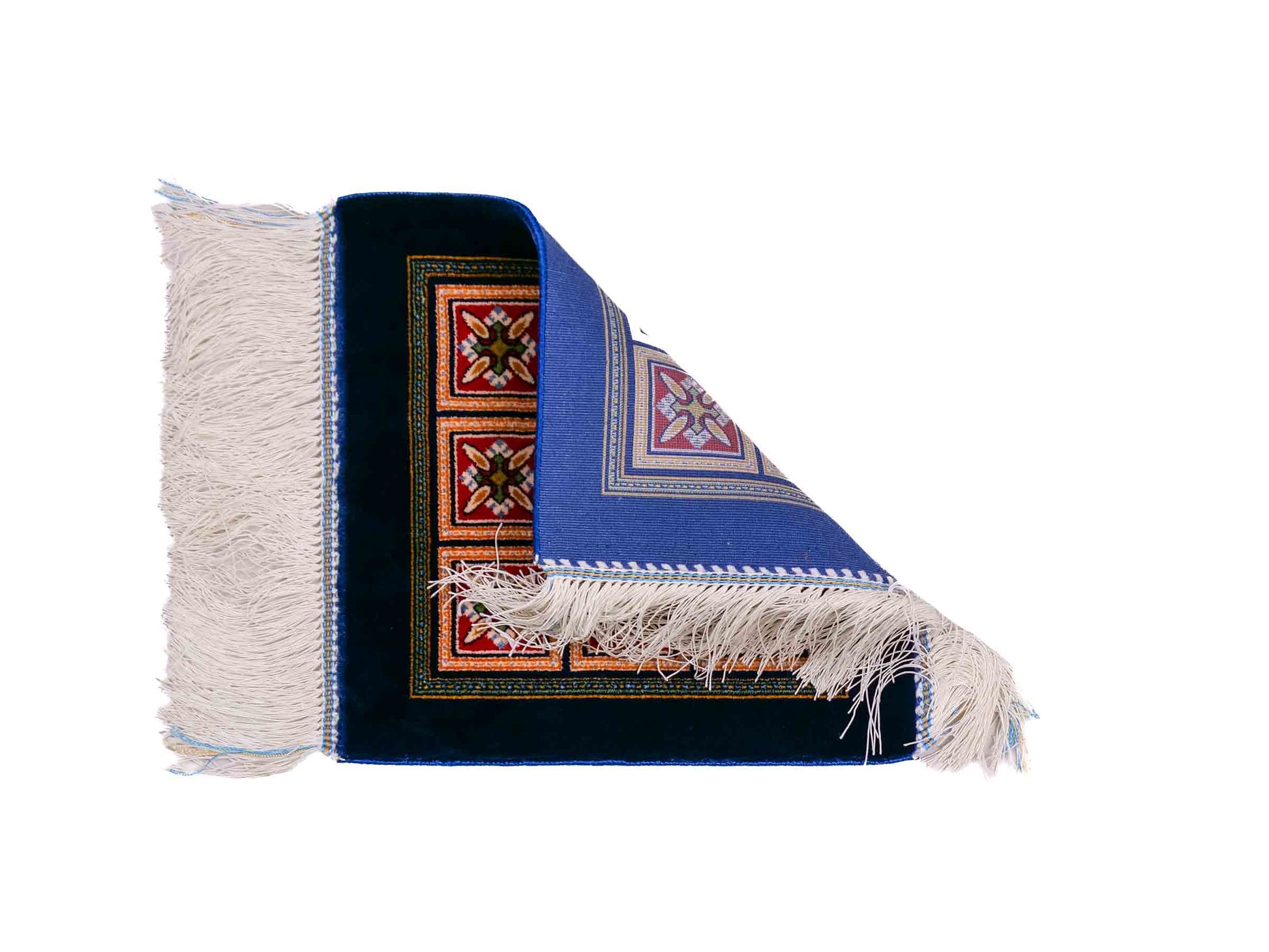 Ghom Maschinenteppich "Faramarz" 30 x 30 cm aus pflanzlicher Seide (Viskose) mit Feldmuster, Navy-Blau. Teppichnummer: V23NY009H. Persian Luxury Collection by Khademi. Made in Iran / Persia – Vertrieb durch JUPITER Intl.