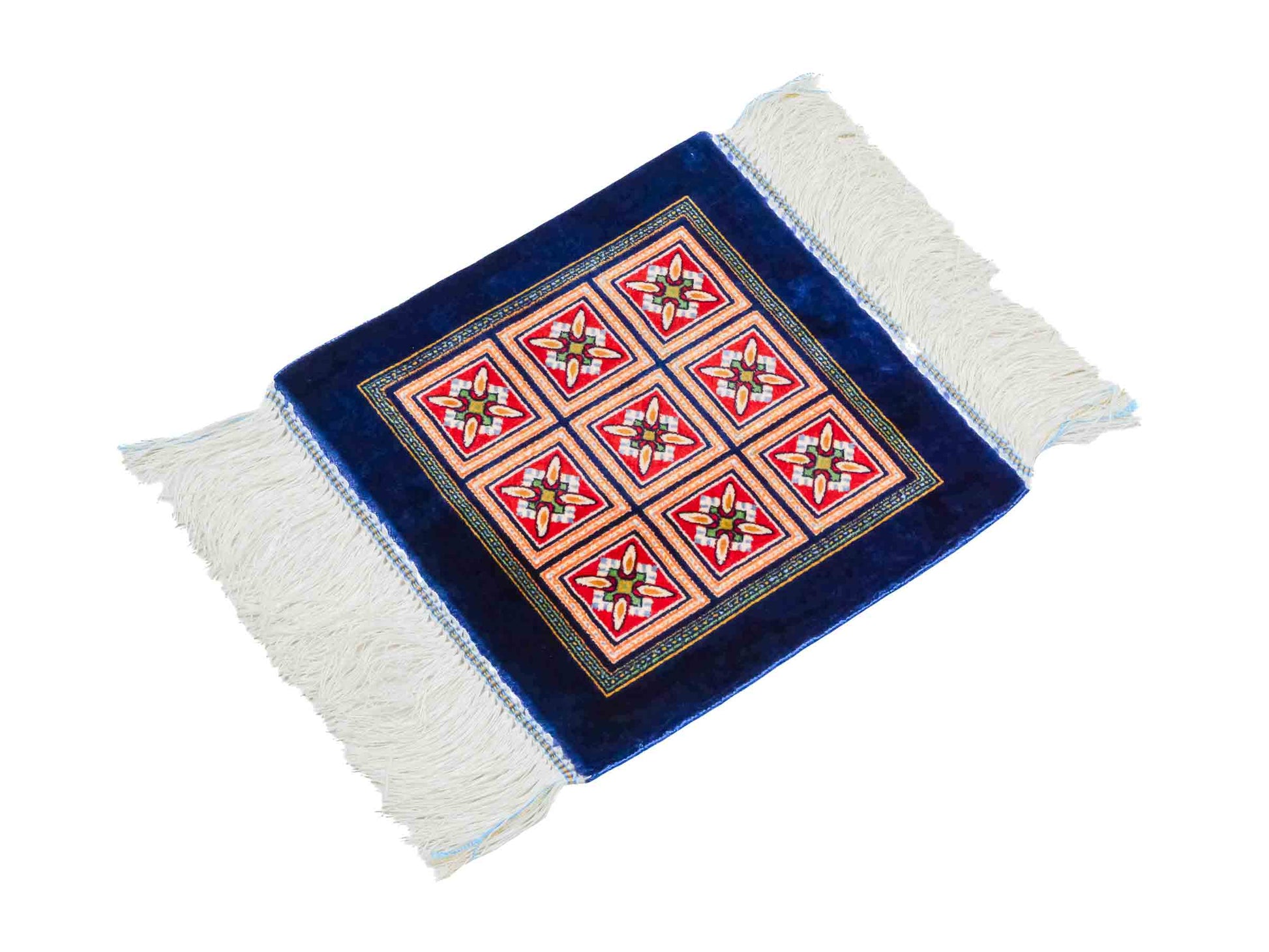 Ghom Maschinenteppich "Faramarz" 30 x 30 cm aus pflanzlicher Seide (Viskose) mit Feldmuster, Navy-Blau. Teppichnummer: V23NY009H. Persian Luxury Collection by Khademi. Made in Iran / Persia – Vertrieb durch JUPITER Intl.