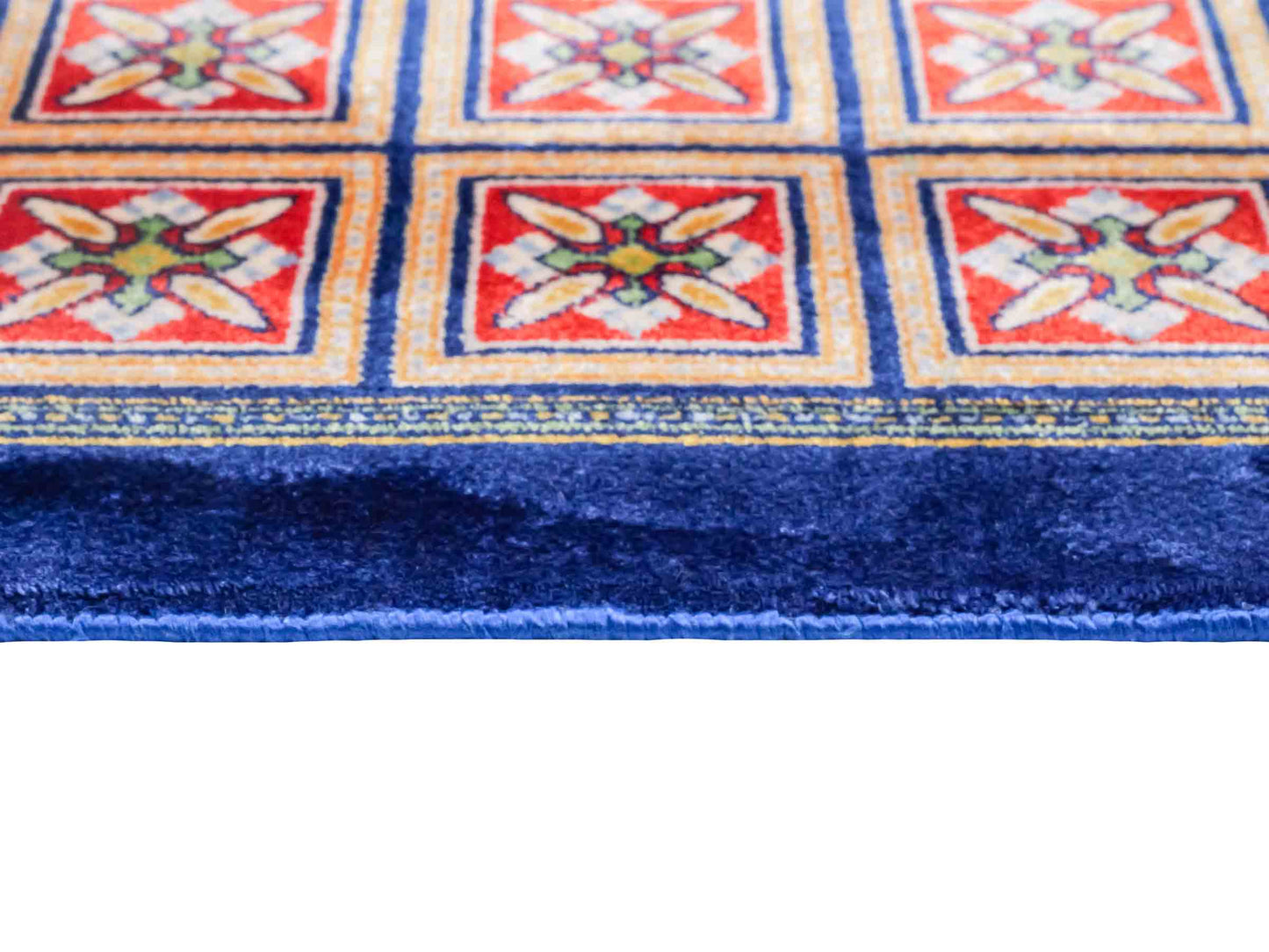 Ghom Maschinenteppich "Faramarz" 30 x 30 cm aus pflanzlicher Seide (Viskose) mit Feldmuster, Navy-Blau. Teppichnummer: V23NY009H. Persian Luxury Collection by Khademi. Made in Iran / Persia – Vertrieb durch JUPITER Intl.