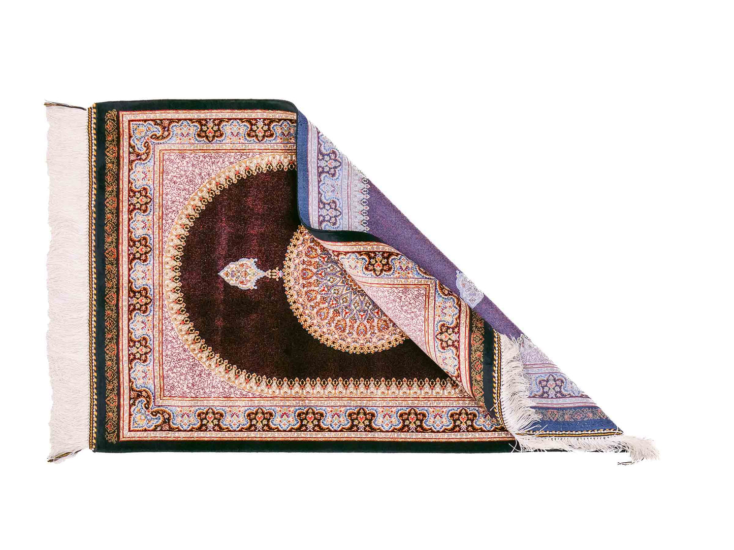 Ghom Maschinenteppich "Firuz" 90 x 60 cm aus pflanzlicher Seide (Viskose) mit Medaillon, Schwarz. Teppichnummer: V31BK054H. Persian Luxury Collection by Khademi. Made in Iran / Persia – Vertrieb durch JUPITER Intl.
