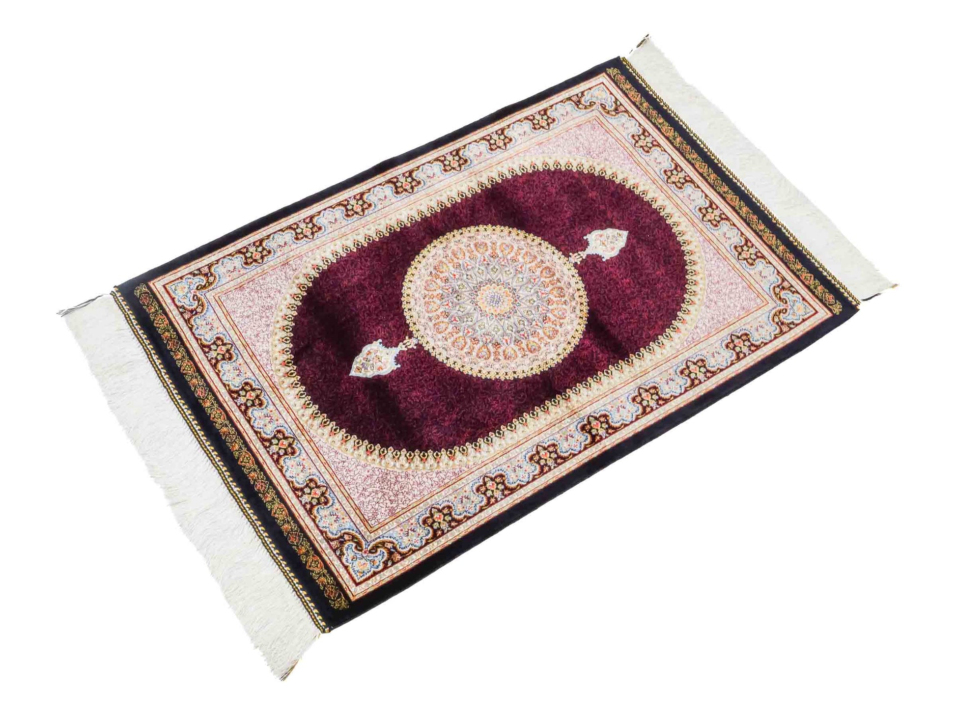 Ghom Maschinenteppich "Firuz" 90 x 60 cm aus pflanzlicher Seide (Viskose) mit Medaillon, Schwarz. Teppichnummer: V31BK054H. Persian Luxury Collection by Khademi. Made in Iran / Persia – Vertrieb durch JUPITER Intl.