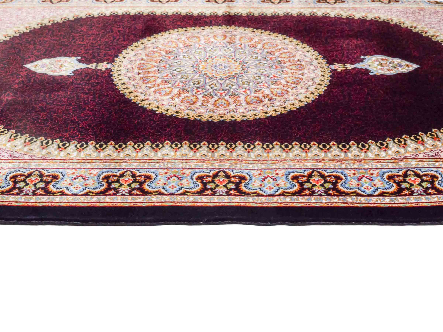 Ghom Maschinenteppich "Firuz" 90 x 60 cm aus pflanzlicher Seide (Viskose) mit Medaillon, Schwarz. Teppichnummer: V31BK054H. Persian Luxury Collection by Khademi. Made in Iran / Persia – Vertrieb durch JUPITER Intl.