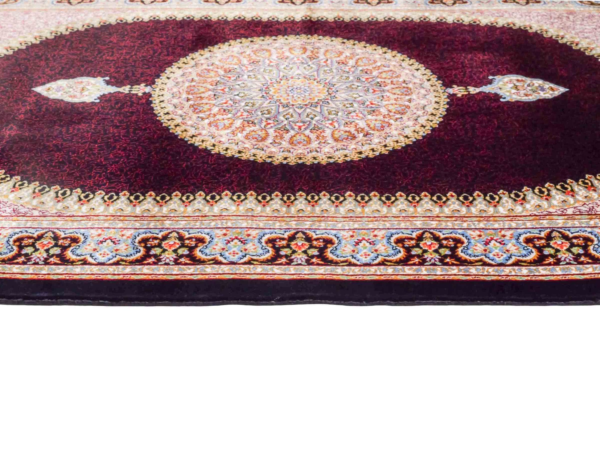 Ghom Maschinenteppich "Firuz" 90 x 60 cm aus pflanzlicher Seide (Viskose) mit Medaillon, Schwarz. Teppichnummer: V31BK054H. Persian Luxury Collection by Khademi. Made in Iran / Persia – Vertrieb durch JUPITER Intl.