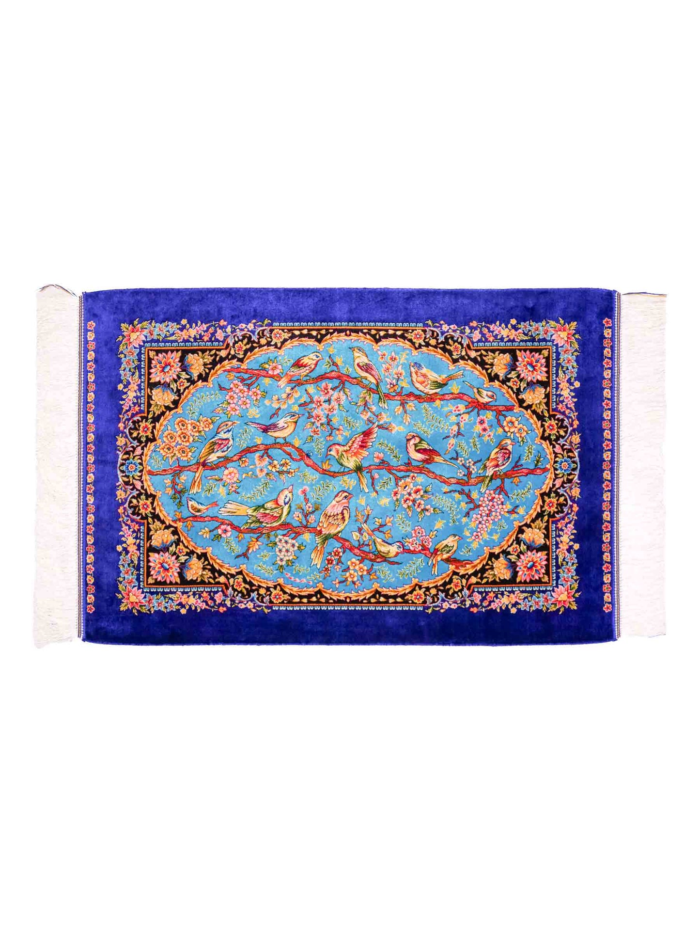Ghom Maschinenteppich "Garsivaz" 90 x 60 cm aus pflanzlicher Seide (Viskose) mit Bildmotiv, Marineblau, Blau. Teppichnummer: V51TB054H Persian Luxury Collection by Khademi. Made in Iran / Persia – Vertrieb durch JUPITER Intl.