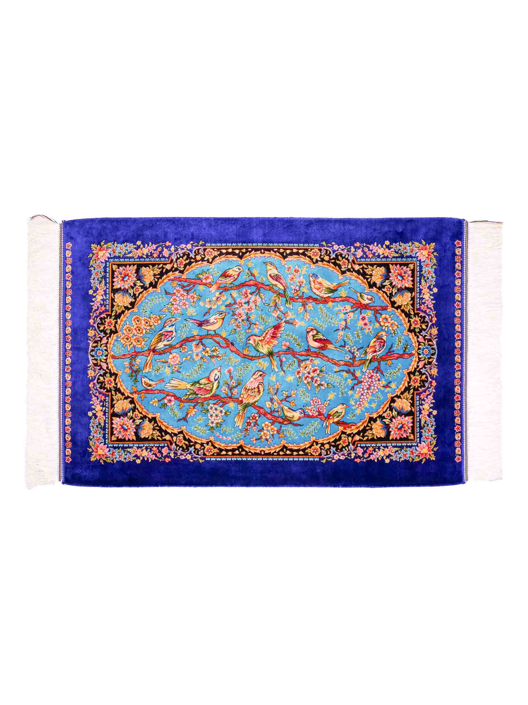 Ghom Maschinenteppich "Garsivaz" 90 x 60 cm aus pflanzlicher Seide (Viskose) mit Bildmotiv, Marineblau, Blau. Teppichnummer: V51TB054H Persian Luxury Collection by Khademi. Made in Iran / Persia – Vertrieb durch JUPITER Intl.