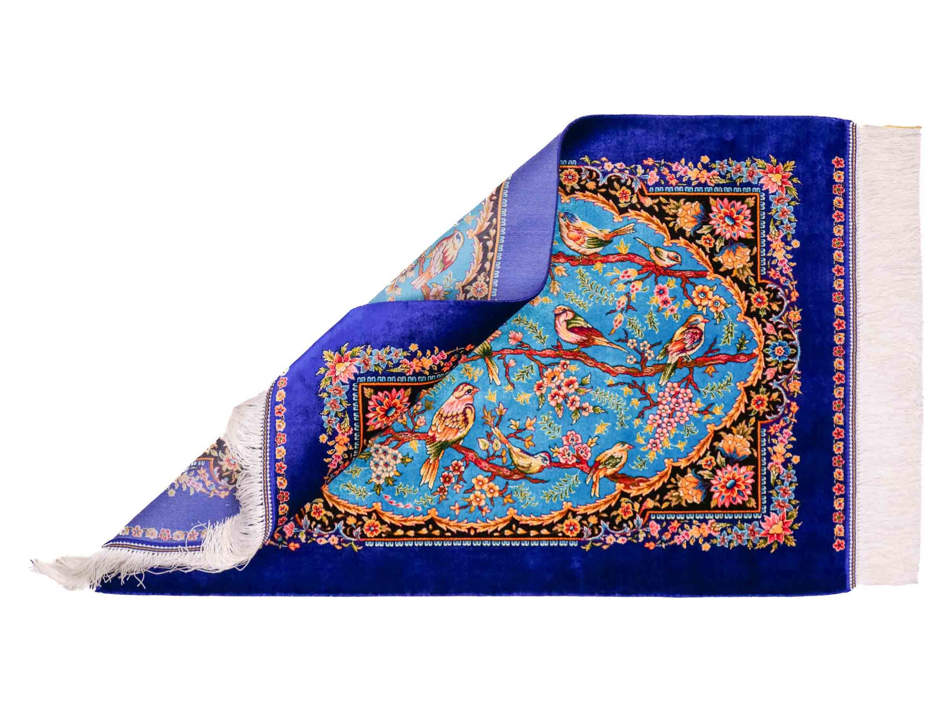 Ghom Maschinenteppich "Garsivaz" 90 x 60 cm aus pflanzlicher Seide (Viskose) mit Bildmotiv, Marineblau, Blau. Teppichnummer: V51TB054H Persian Luxury Collection by Khademi. Made in Iran / Persia – Vertrieb durch JUPITER Intl.