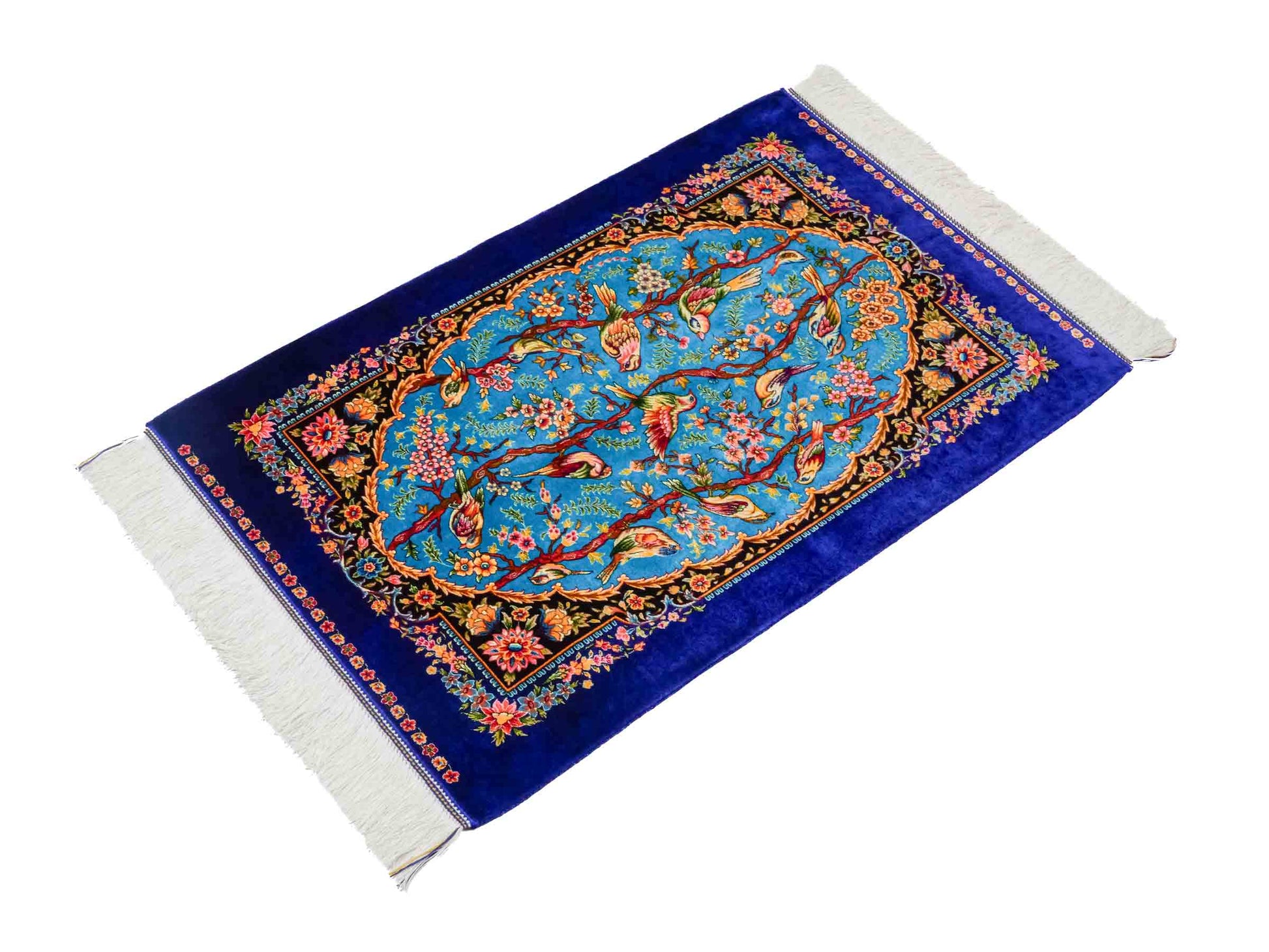 Ghom Maschinenteppich "Garsivaz" 90 x 60 cm aus pflanzlicher Seide (Viskose) mit Bildmotiv, Marineblau, Blau. Teppichnummer: V51TB054H Persian Luxury Collection by Khademi. Made in Iran / Persia – Vertrieb durch JUPITER Intl.