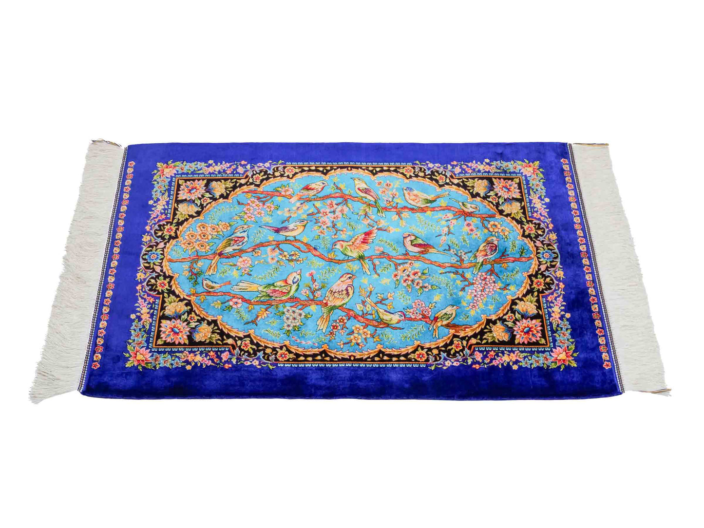 Ghom Maschinenteppich "Garsivaz" 90 x 60 cm aus pflanzlicher Seide (Viskose) mit Bildmotiv, Marineblau, Blau. Teppichnummer: V51TB054H Persian Luxury Collection by Khademi. Made in Iran / Persia – Vertrieb durch JUPITER Intl.