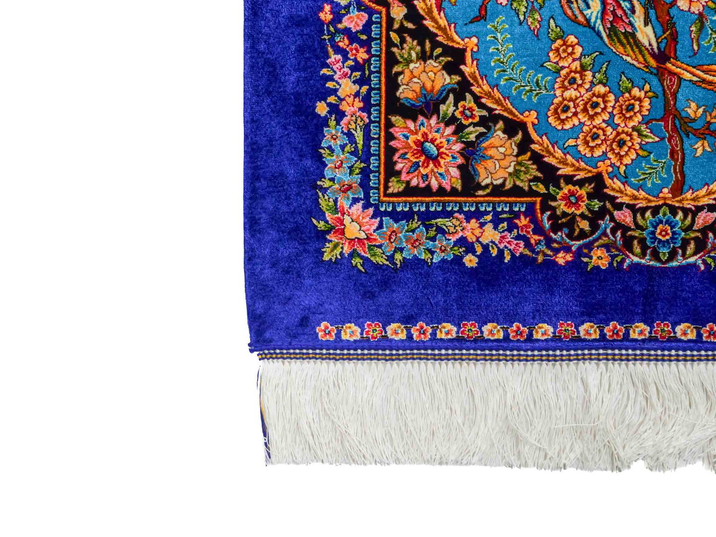 Ghom Maschinenteppich "Garsivaz" 90 x 60 cm aus pflanzlicher Seide (Viskose) mit Bildmotiv, Marineblau, Blau. Teppichnummer: V51TB054H Persian Luxury Collection by Khademi. Made in Iran / Persia – Vertrieb durch JUPITER Intl.