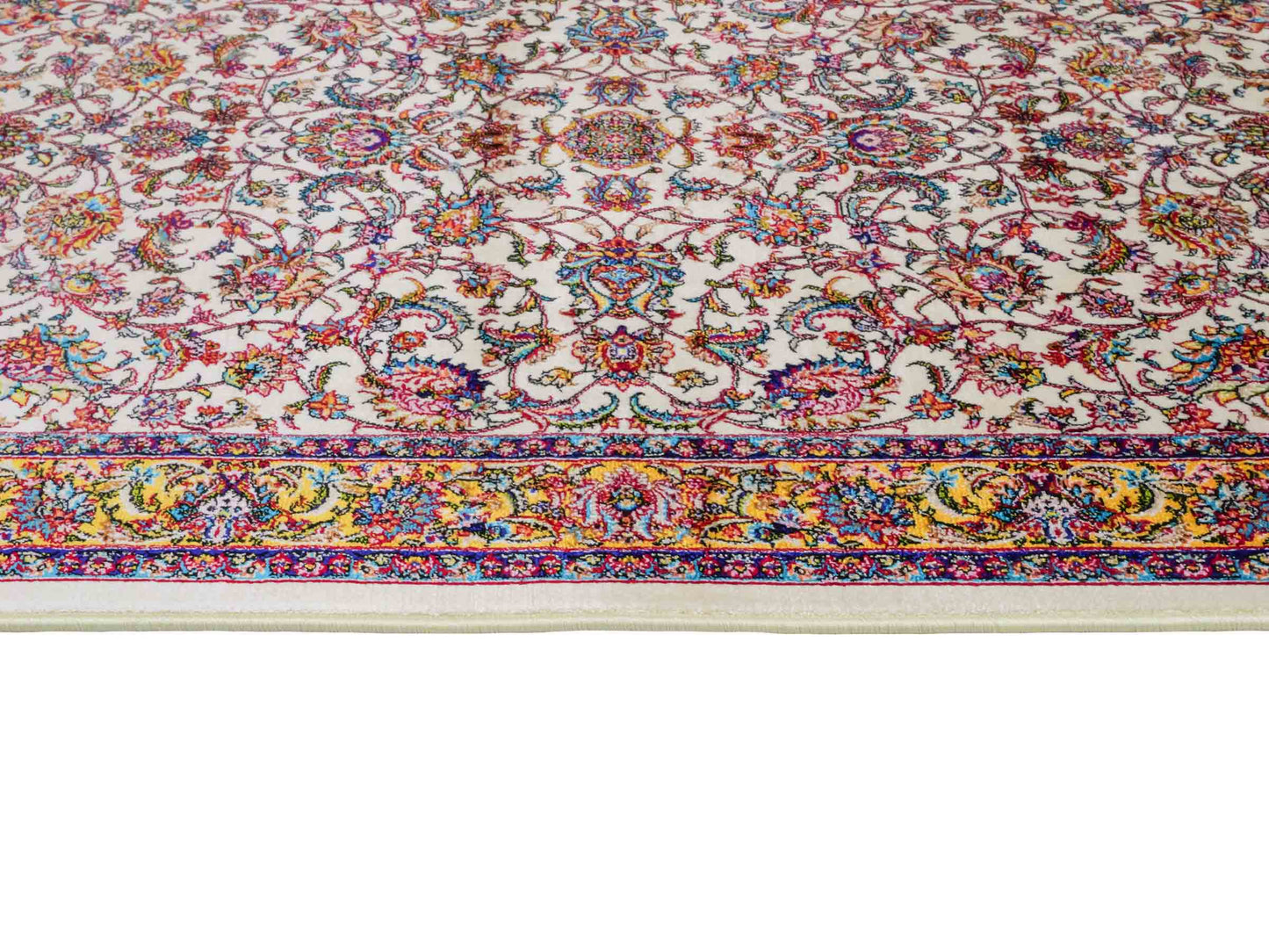 Ghom Maschinenteppich "Gordafarid" 90 x 60 cm aus pflanzlicher Seide (Viskose), Allover-Design, Cremeweiß, Beige. Teppichnummer: V41CR054M. Persian Luxury Collection by Khademi. Made in Iran / Persia – Vertrieb durch JUPITER Intl.
