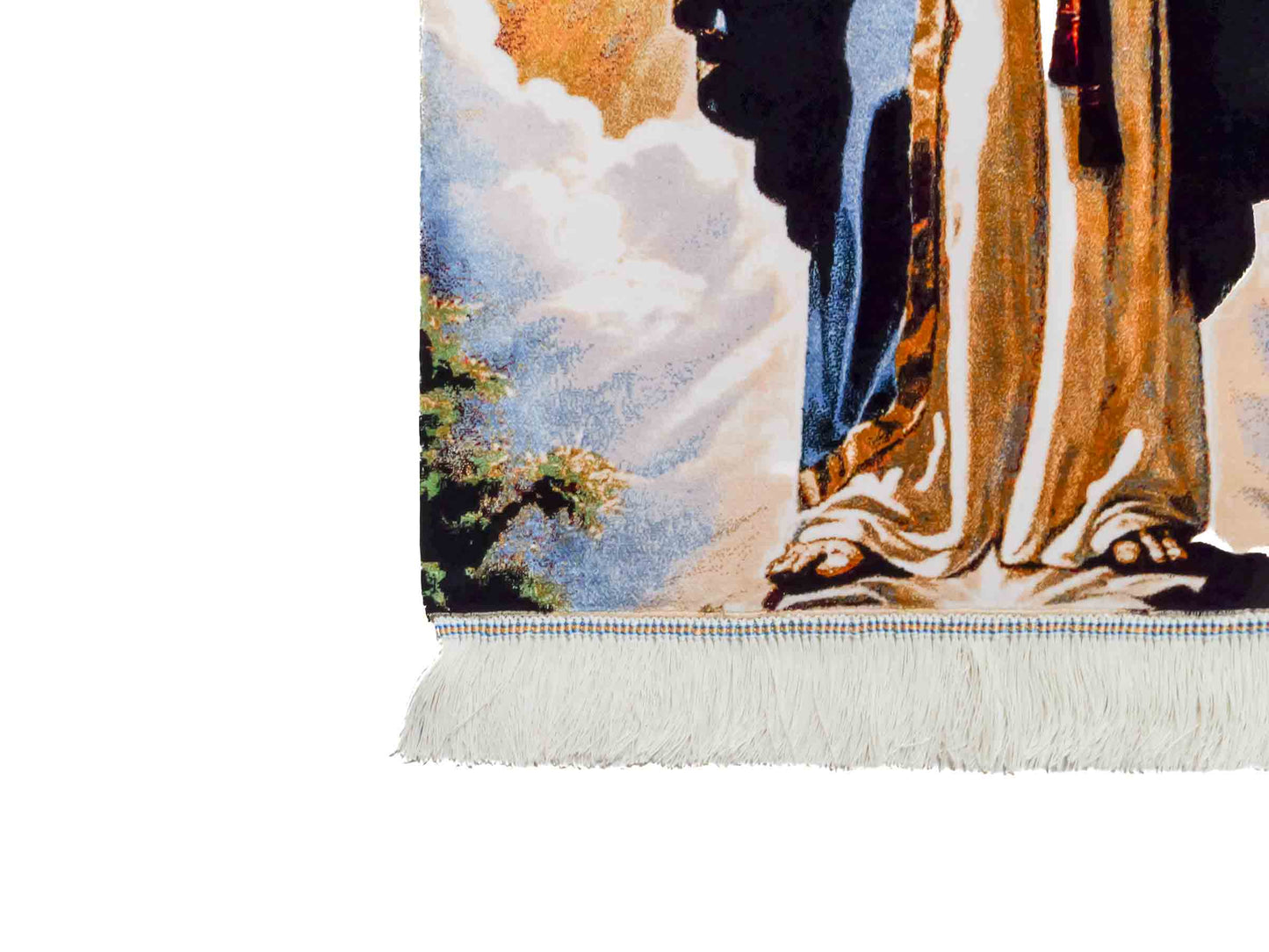Ghom Maschinenteppich "Jesus Christus" 90 x 60 cm aus pflanzlicher Seide (Viskose). Wandteppich mit Bildmotiv, Mehrfarbig. Teppichnummer: V33MC054H. Persian Luxury Collection by Khademi. Made in Iran / Persia – Vertrieb durch JUPITER Intl.