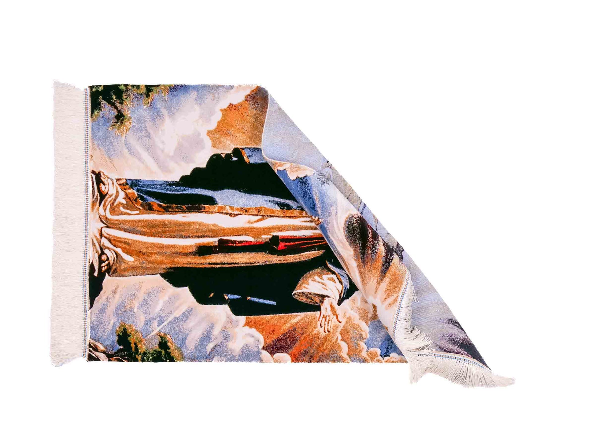 Ghom Maschinenteppich "Jesus Christus" 90 x 60 cm aus pflanzlicher Seide (Viskose). Wandteppich mit Bildmotiv, Mehrfarbig. Teppichnummer: V33MC054H. Persian Luxury Collection by Khademi. Made in Iran / Persia – Vertrieb durch JUPITER Intl.
