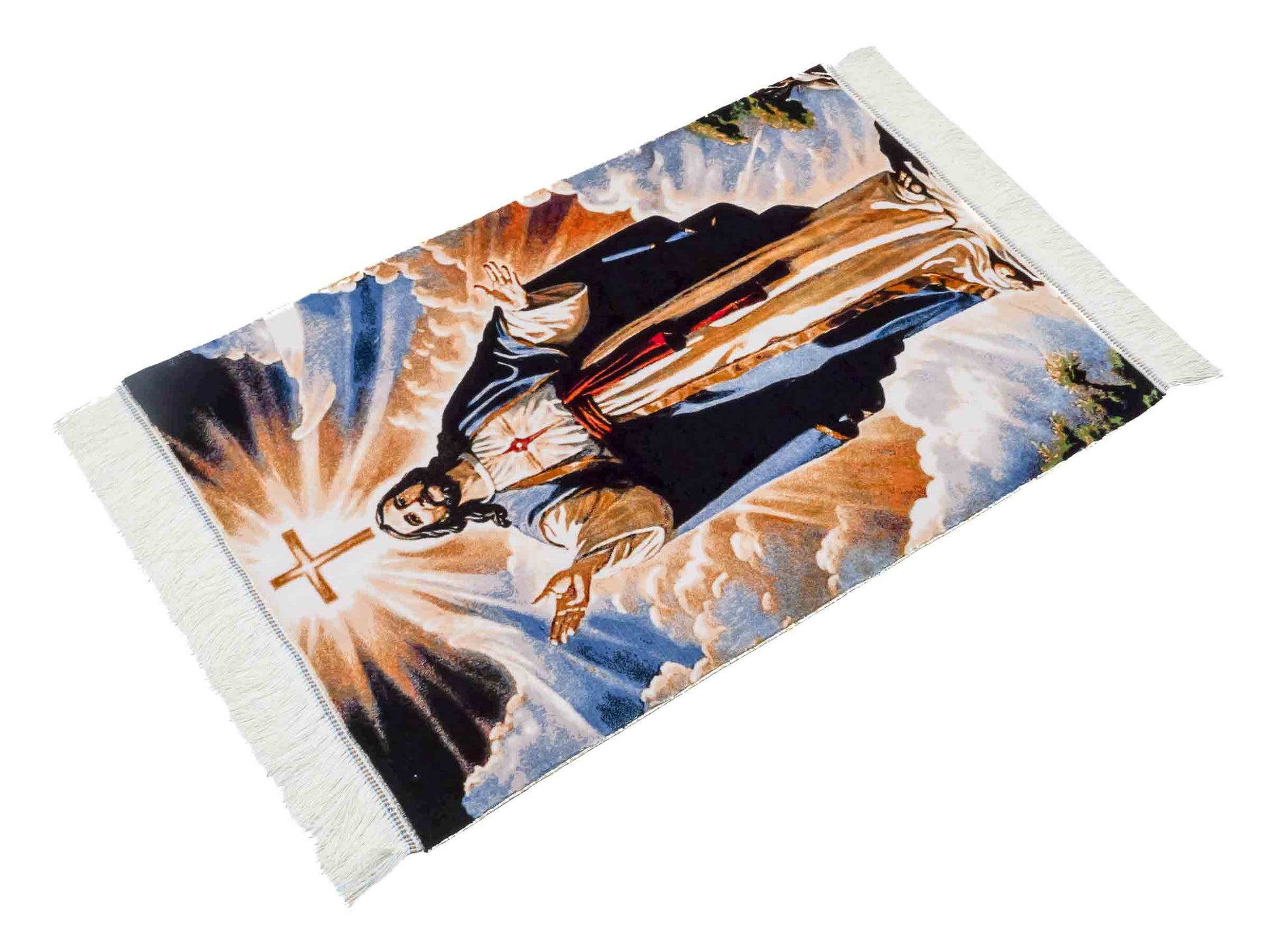 Ghom Maschinenteppich "Jesus Christus" 90 x 60 cm aus pflanzlicher Seide (Viskose). Wandteppich mit Bildmotiv, Mehrfarbig. Teppichnummer: V33MC054H. Persian Luxury Collection by Khademi. Made in Iran / Persia – Vertrieb durch JUPITER Intl.