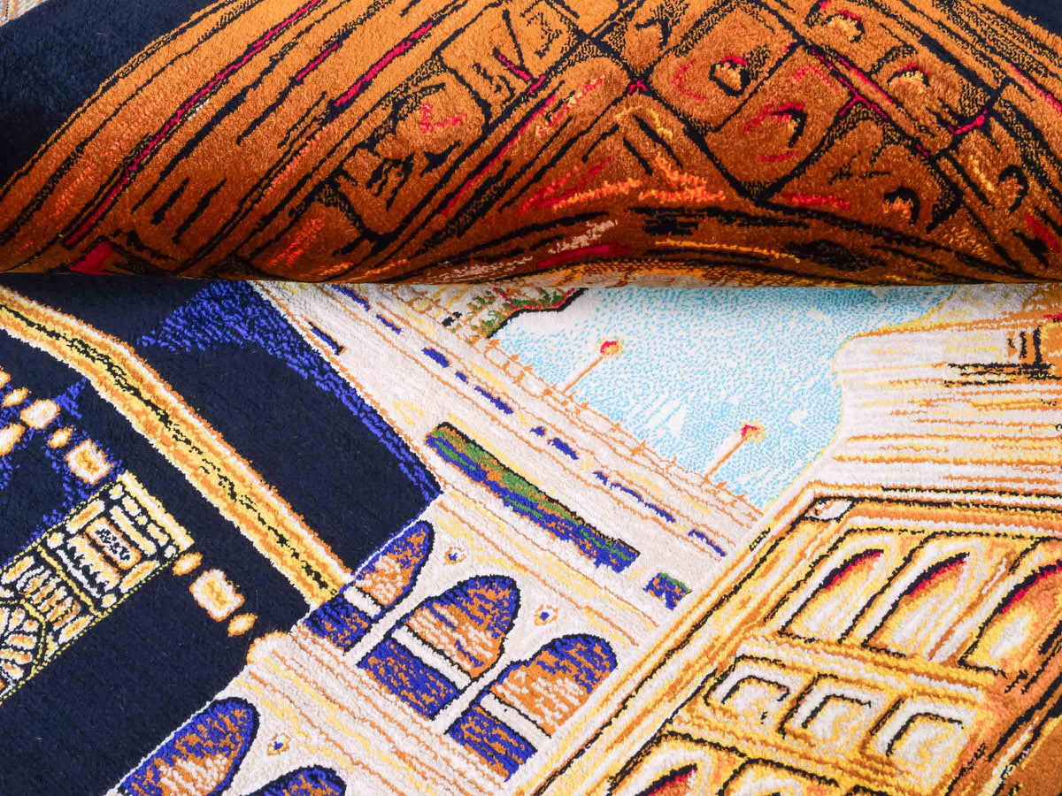Ghom Maschinenteppich "Kaaba" 80 x 60 cm, Wandteppich / Bildteppich, Mehrfarbig, aus pflanzlicher Seide (Viskose), Hand-Finished. Teppichnummer: V103MC048H. Persian Luxury Collection by Khademi. Made in Iran / Persia – Vertrieb durch JUPITER Intl.