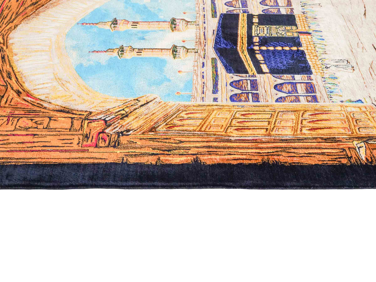 Ghom Maschinenteppich "Kaaba" 80 x 60 cm, Wandteppich / Bildteppich, Mehrfarbig, aus pflanzlicher Seide (Viskose), Hand-Finished. Teppichnummer: V103MC048H. Persian Luxury Collection by Khademi. Made in Iran / Persia – Vertrieb durch JUPITER Intl.