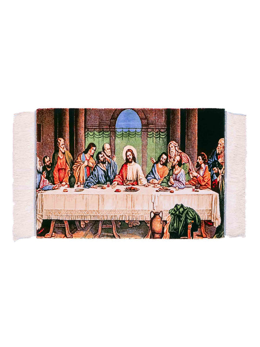 Ghom Maschinenteppich "Letztes Abendmahl" 70 x 50 cm aus pflanzlicher Seide (Viskose). Wandteppich mit Bildmotiv, Mehrfarbig. Teppichnummer: V34MC035H. Persian Luxury Collection by Khademi. Made in Iran / Persia – Vertrieb durch JUPITER Intl.