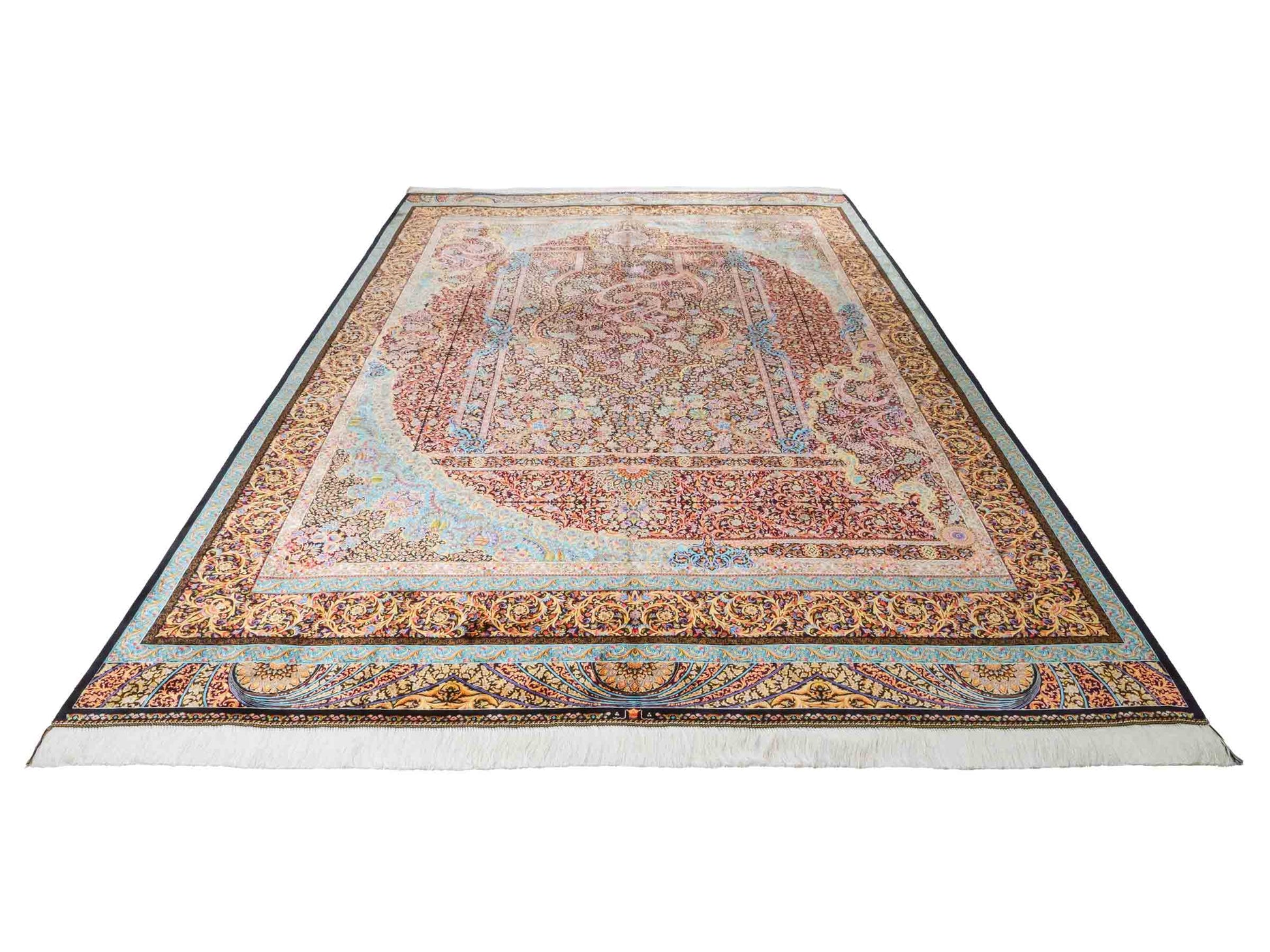 Ghom Maschinenteppich "Mehrab" 300 x 200 cm aus pflanzlicher Seide (Viskose) mit Paradies-Lebensbaum, Schwarz. Teppichnummer: V62BK600H. Persian Luxury Collection by Khademi. Made in Iran / Persia – Vertrieb durch JUPITER Intl.
