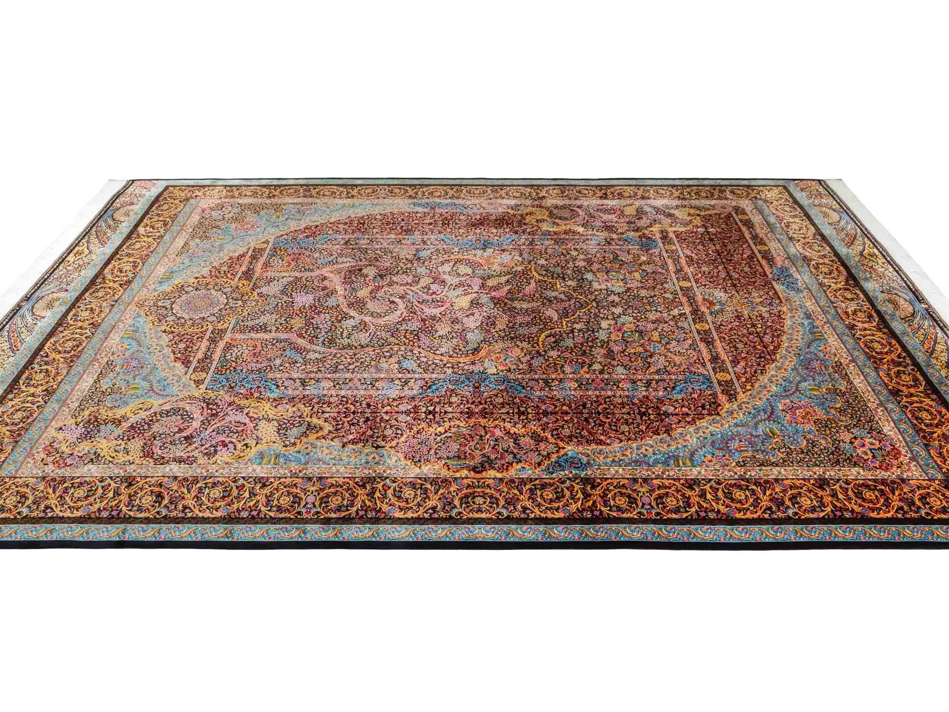 Ghom Maschinenteppich "Mehrab" 300 x 200 cm aus pflanzlicher Seide (Viskose) mit Paradies-Lebensbaum, Schwarz. Teppichnummer: V62BK600H. Persian Luxury Collection by Khademi. Made in Iran / Persia – Vertrieb durch JUPITER Intl.
