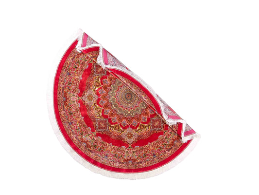 Runder Ghom Maschinenteppich "Siyavash" 170 x 170 cm, mit Medaillon, aus pflanzlicher Seide (Viskose), Rot. Teppichnummer: V79RD289H. Persian Luxury Collection by Khademi. Made in Iran / Persia – Vertrieb durch JUPITER Intl.