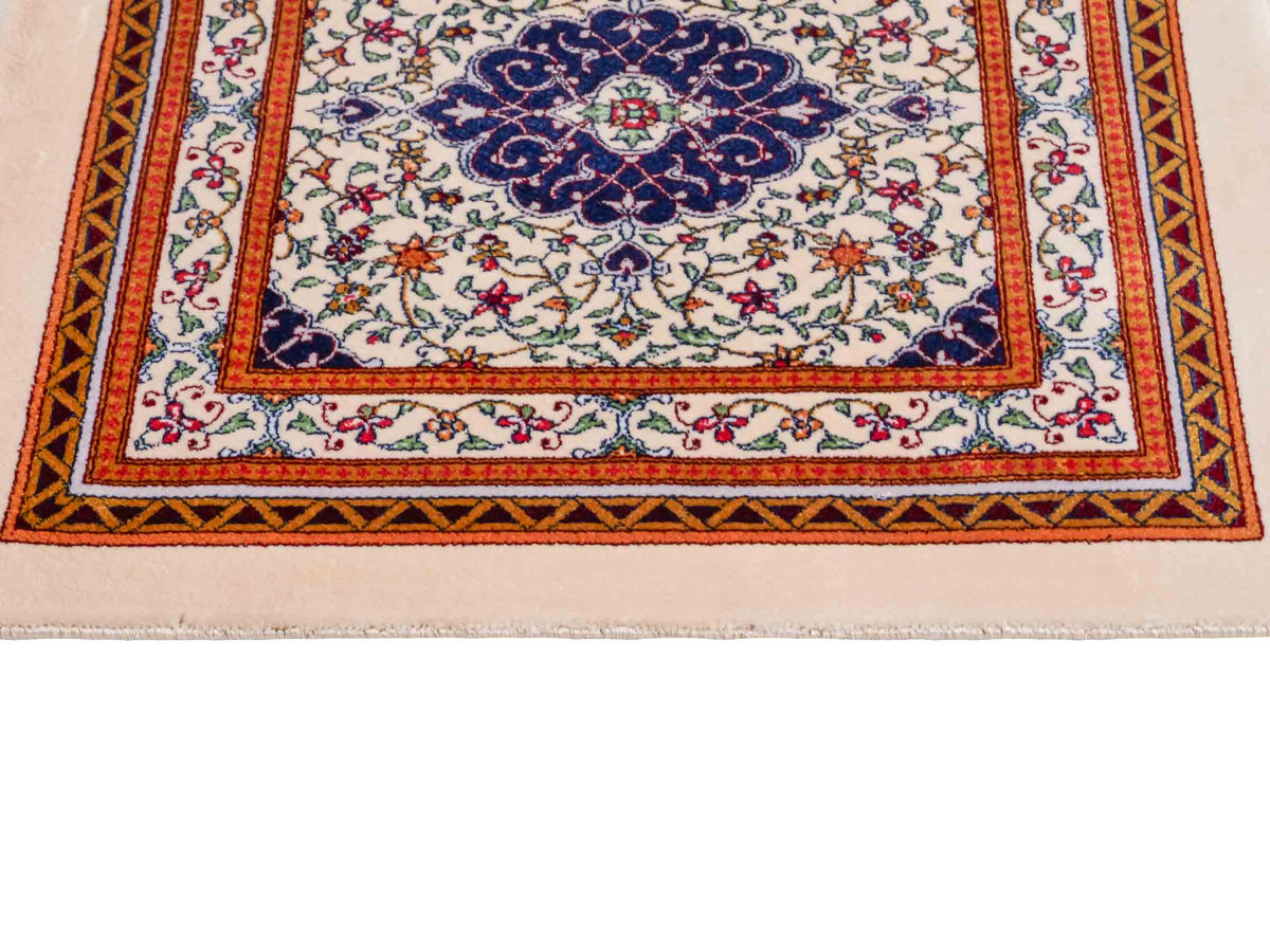 Ghom Maschinenteppich "Yazdgerd" 40 x 40 cm, mit Medaillon, Beige, aus pflanzlicher Seide (Viskose), Hand-Finished. Teppichnummer: V92BG016H. Persian Luxury Collection by Khademi. Made in Iran / Persia – Vertrieb durch JUPITER Intl.