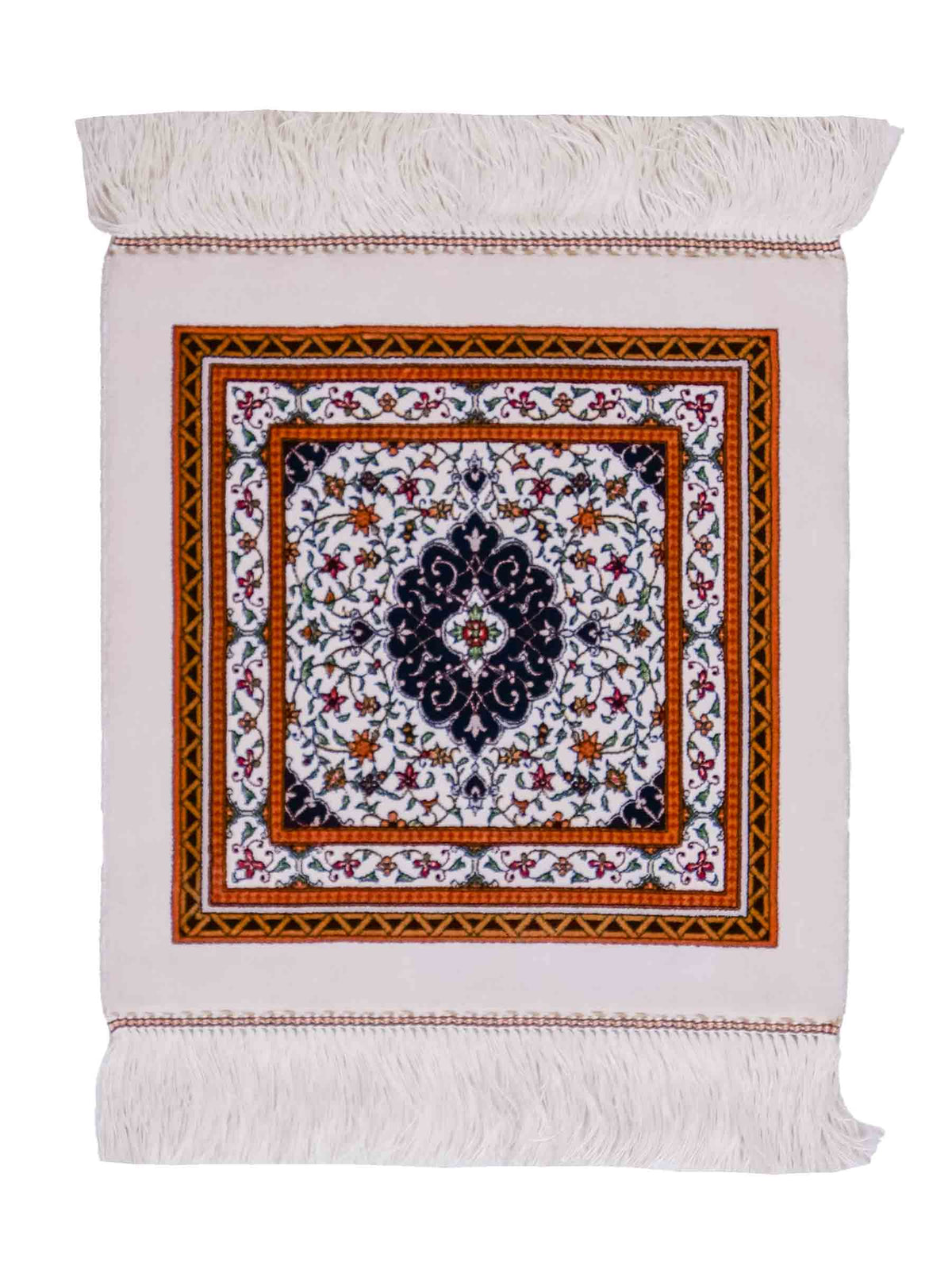 Ghom Maschinenteppich "Yazdgerd" 40 x 40 cm, mit Medaillon, Cremeweiß, aus pflanzlicher Seide (Viskose), Hand-Finished. Teppichnummer: V92CR016H. Persian Luxury Collection by Khademi. Made in Iran / Persia – Vertrieb durch JUPITER Intl.