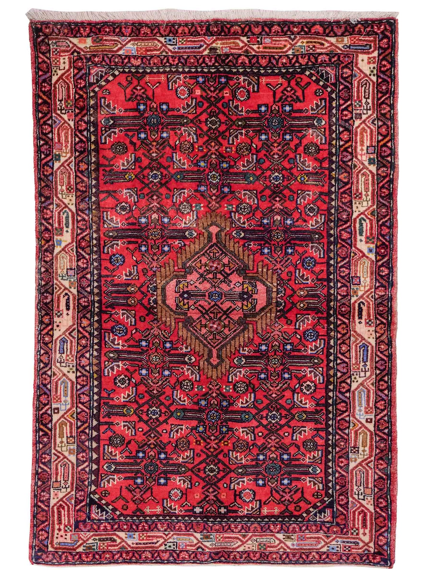 Handgeknüpfter Hamedan Dorfteppich aus Wolle mit Medaillon von Khademi. Größe: 165 x 111 cm. Farbe: Rot. Ursprung: Iran / Persien. Teppichnummer: SB3-1030. Verkauf durch JUPITER Intl.