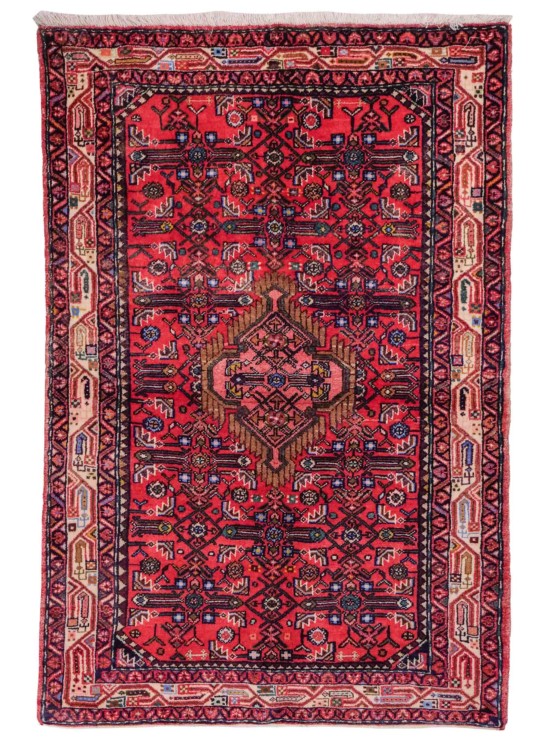 Handgeknüpfter Hamedan Dorfteppich aus Wolle mit Medaillon von Khademi. Größe: 165 x 111 cm. Farbe: Rot. Ursprung: Iran / Persien. Teppichnummer: SB3-1030. Verkauf durch JUPITER Intl.