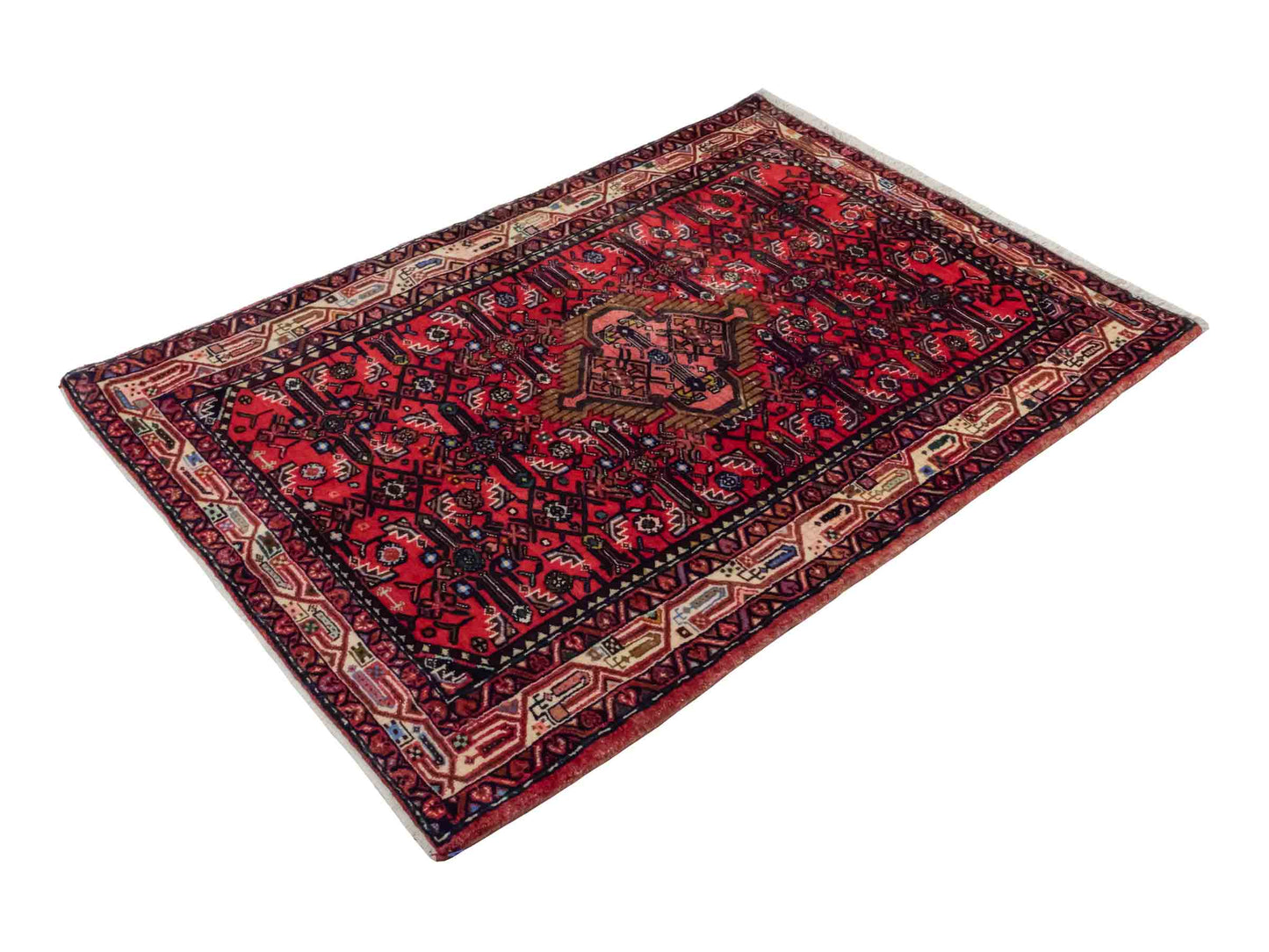 Handgeknüpfter Hamedan Dorfteppich aus Wolle mit Medaillon von Khademi. Größe: 165 x 111 cm. Farbe: Rot. Ursprung: Iran / Persien. Teppichnummer: SB3-1030. Verkauf durch JUPITER Intl.