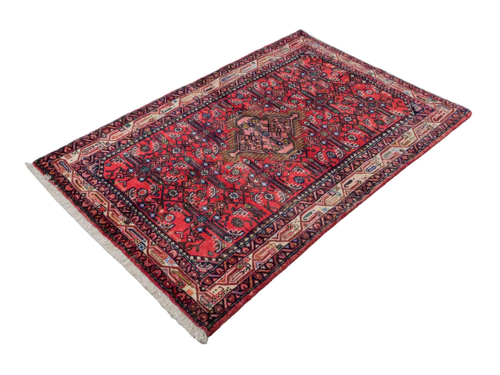 Handgeknüpfter Hamedan Dorfteppich aus Wolle mit Medaillon von Khademi. Größe: 165 x 111 cm. Farbe: Rot. Ursprung: Iran / Persien. Teppichnummer: SB3-1030. Verkauf durch JUPITER Intl.
