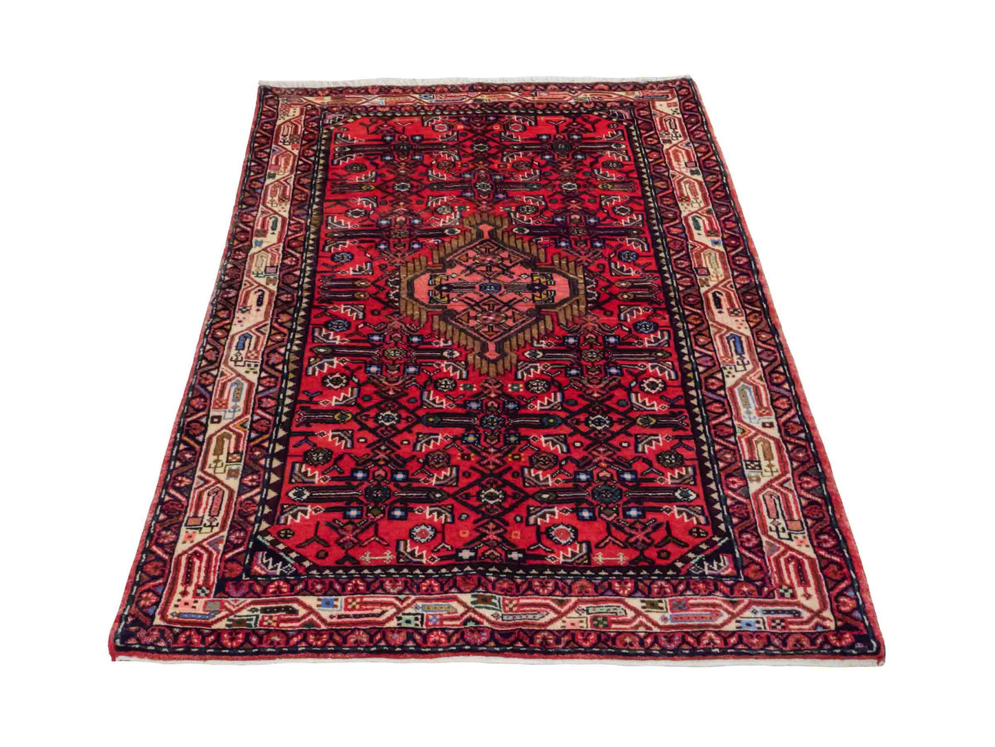 Handgeknüpfter Hamedan Dorfteppich aus Wolle mit Medaillon von Khademi. Größe: 165 x 111 cm. Farbe: Rot. Ursprung: Iran / Persien. Teppichnummer: SB3-1030. Verkauf durch JUPITER Intl.