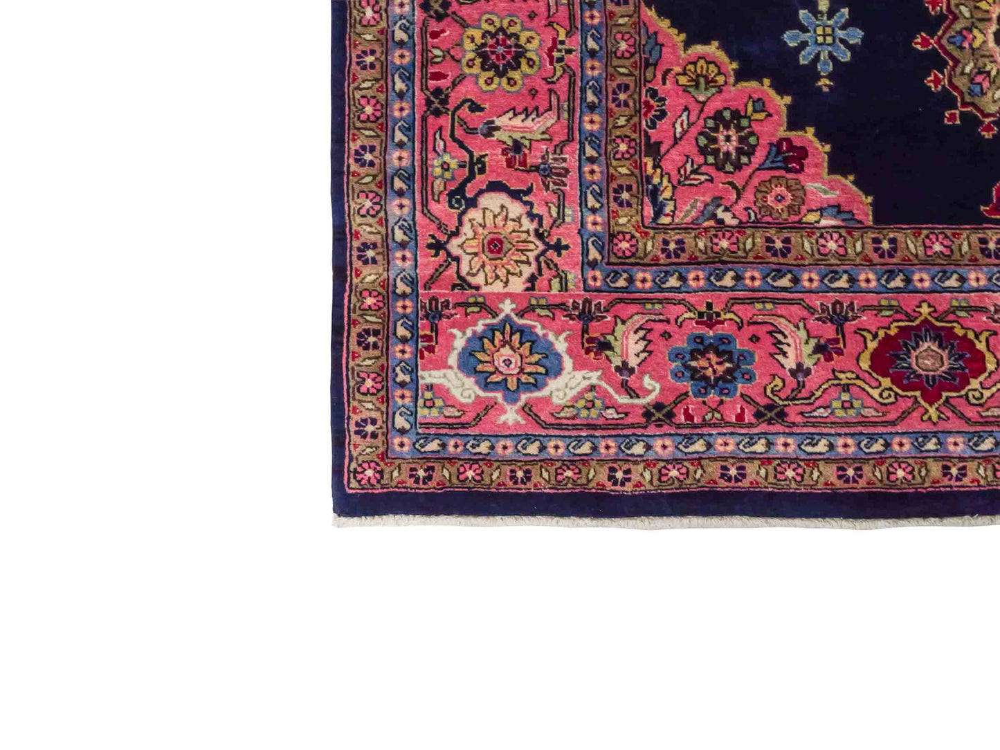 Handgeknüpfter Indo Sarough Orientteppich von Khademi aus Wolle, dunkelblau, rosa. Klassisches Medaillon. Traditionell von Hand geknüpft in Indien. Größe: 298 cm x 196 cm. Teppichnummer: SB3-1179 | Jupiter Intl.
