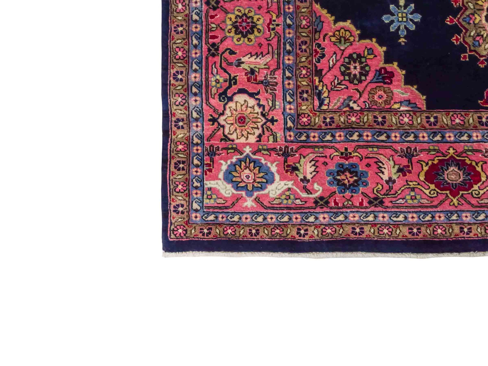 Handgeknüpfter Indo Sarough Orientteppich von Khademi aus Wolle, dunkelblau, rosa. Klassisches Medaillon. Traditionell von Hand geknüpft in Indien. Größe: 298 cm x 196 cm. Teppichnummer: SB3-1179 | Jupiter Intl.