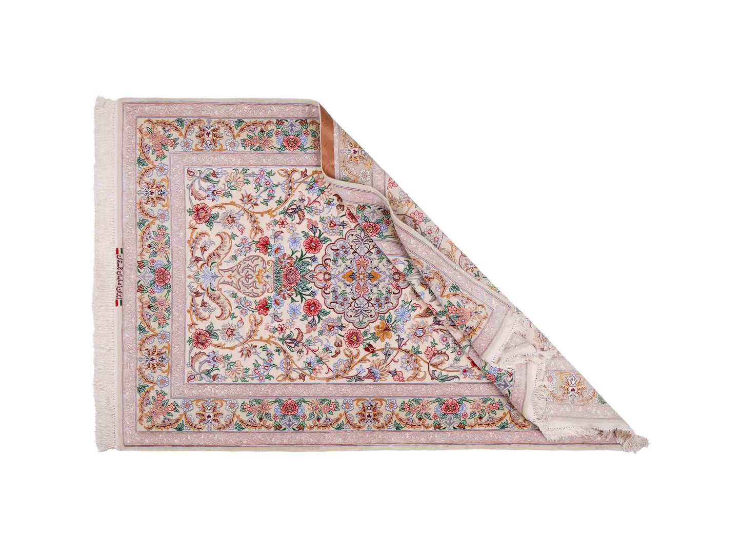 Handgeknüpfter "Golestan" Isfahan Perserteppich von Khademi aus Wolle mit Seide, weiß, creme. Feiner, persischer Teppich mit Medaillon, signiert. Orientteppich handgeknüpft in Iran. Größe: 160 x 109 cm. Teppichnummer: DB3-1052. Jupiter Intl.